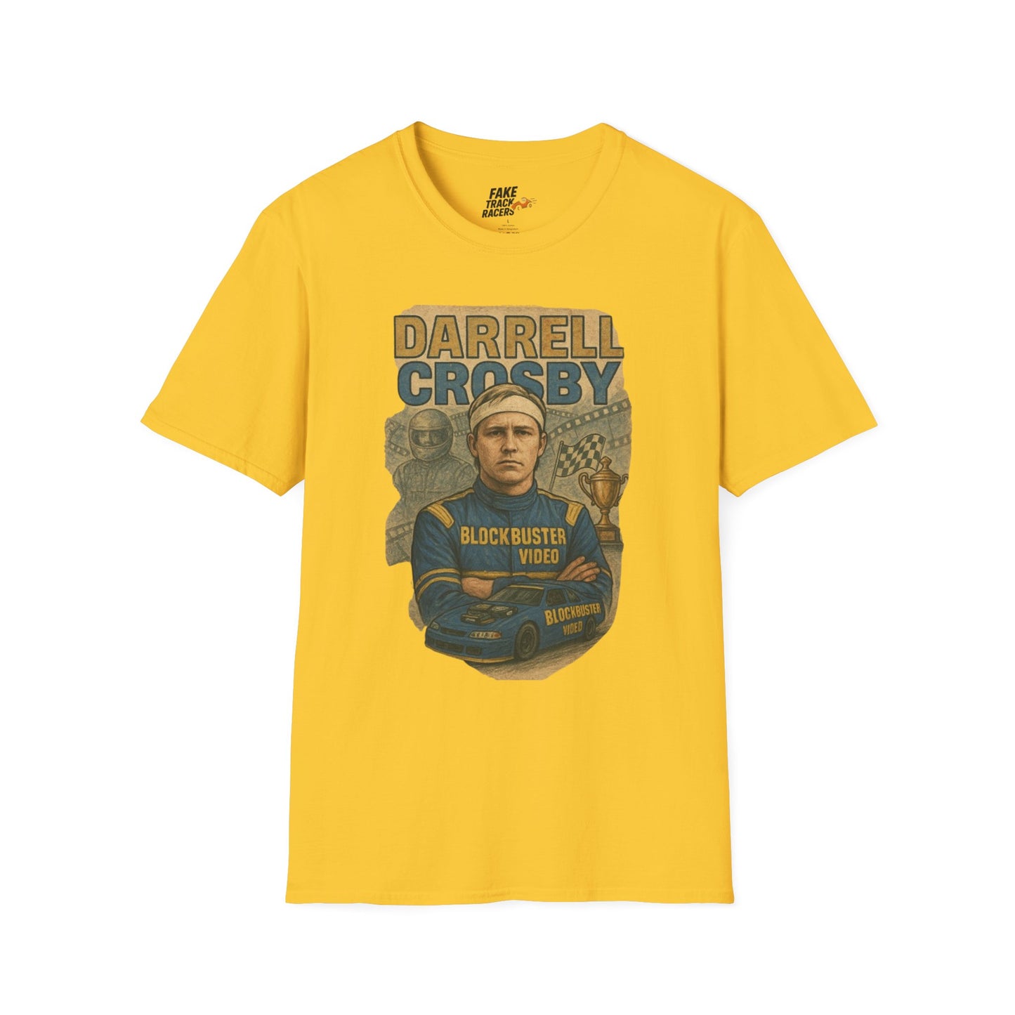 Vintage Style 90s Racing Tee Shirt DARRELL CROSBY Blockbuster Fake Track Racers