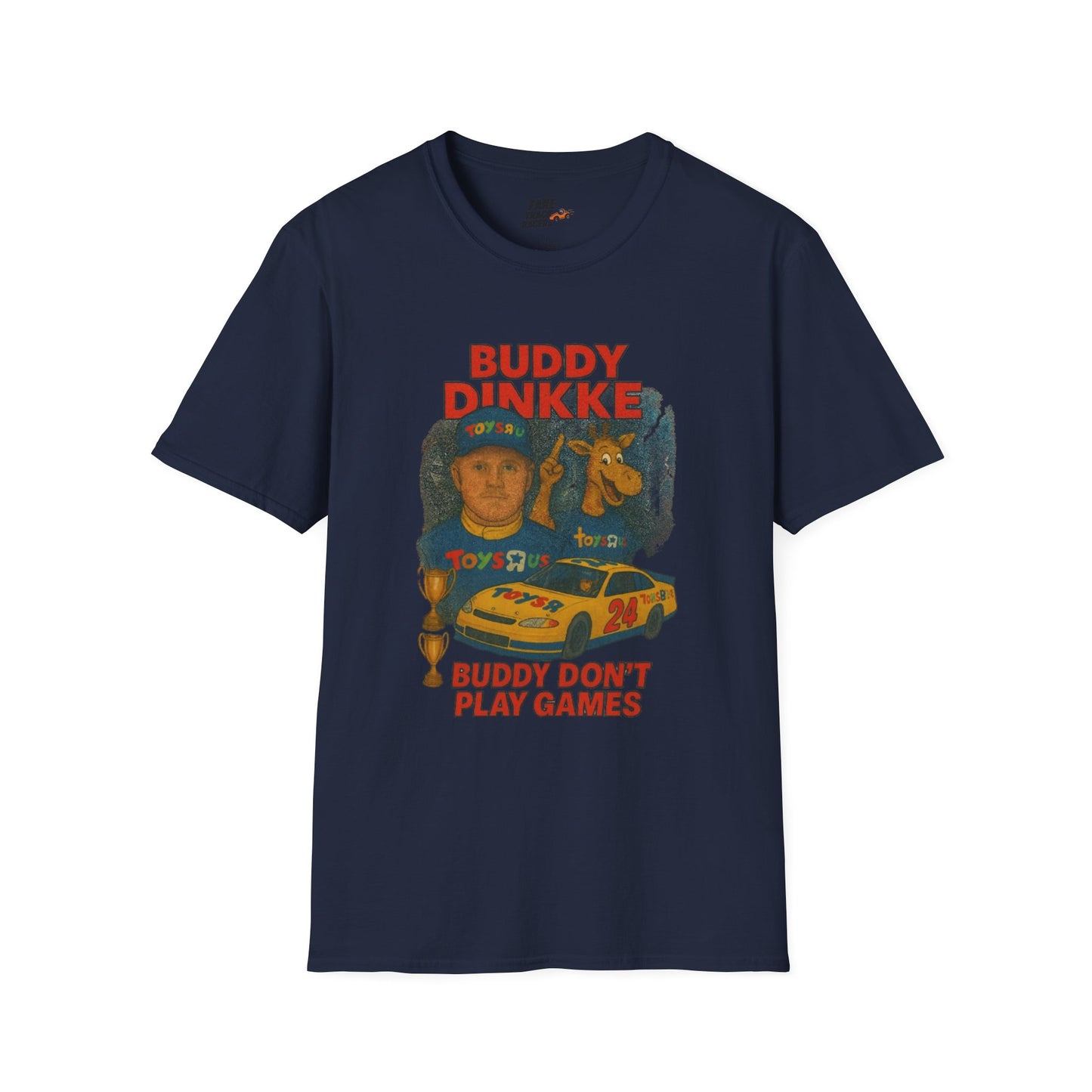 Vintage Style 90s Racing Tee Shirt BUDDY DINKKE Toys R Us Shirt Fake Track Racers