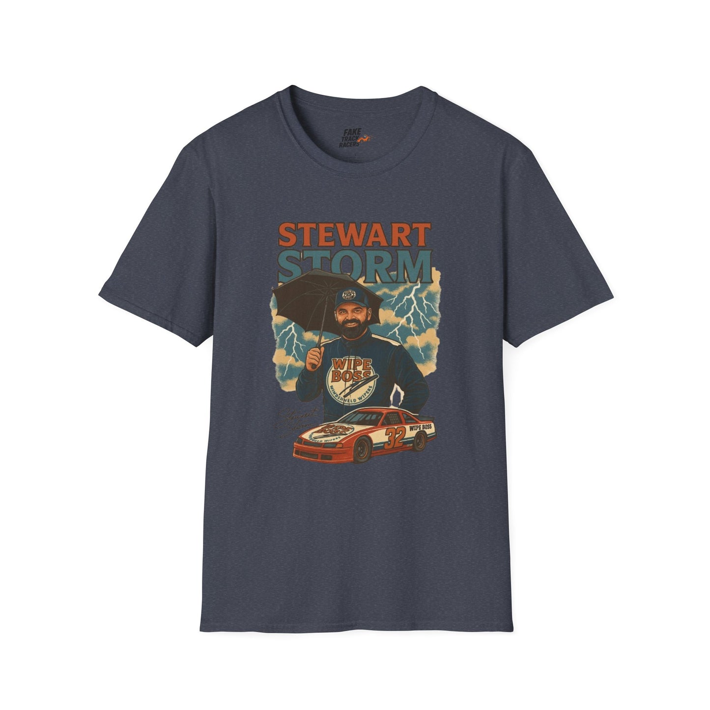 Vintage Style 90s Racing Tee Shirt STEWART STORM Wipe Boss Fake Track Racers