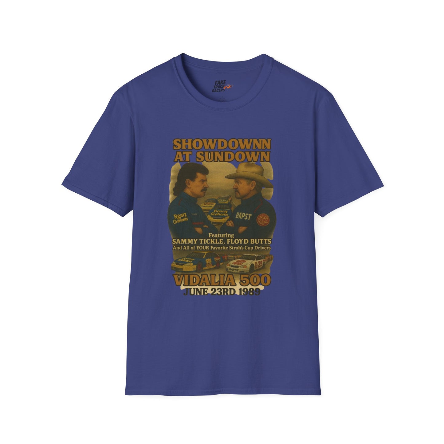 Vintage Style 90s Racing Tee Shirt SHOWDOWN AT SUNDOWN Fake Track Racers