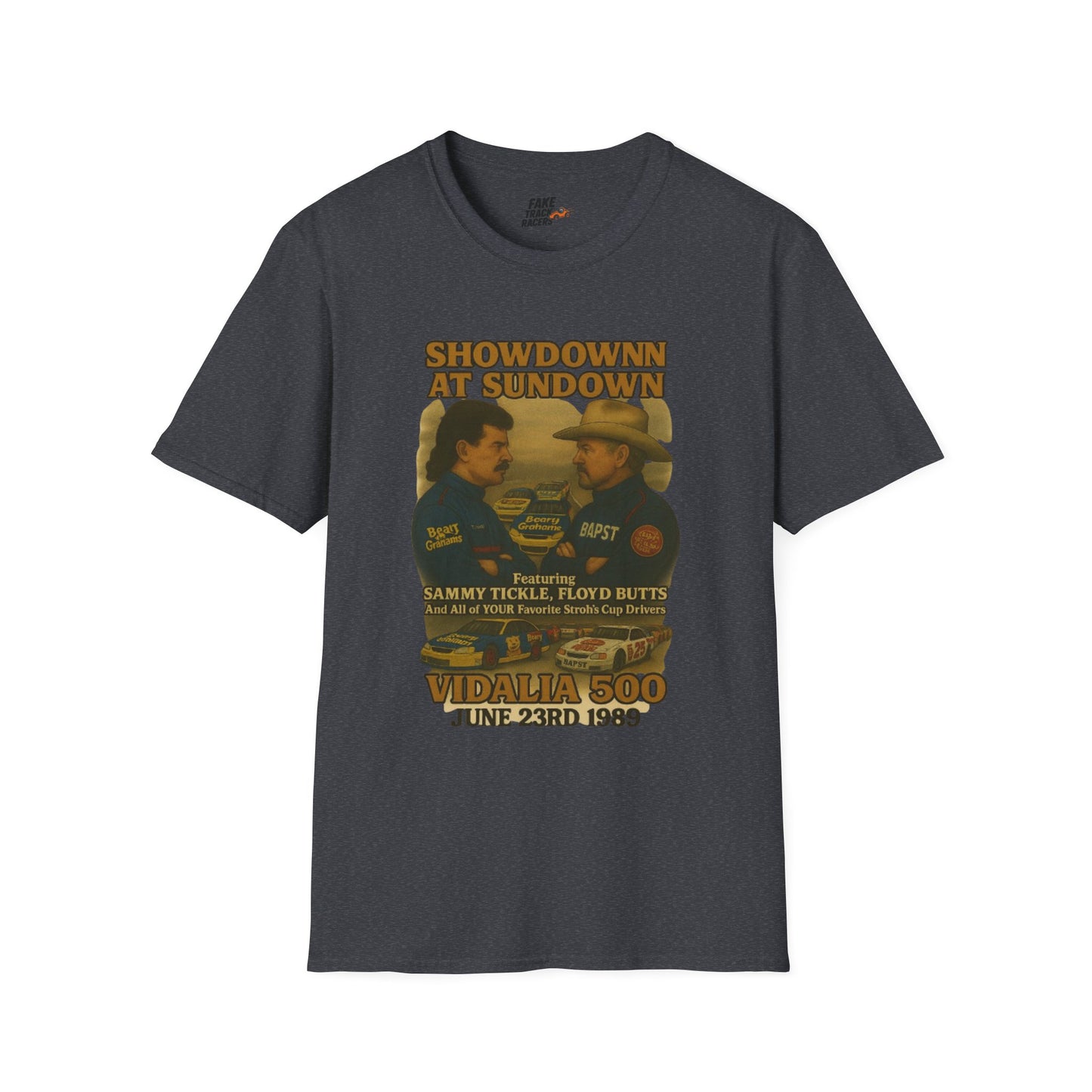 Vintage Style 90s Racing Tee Shirt SHOWDOWN AT SUNDOWN Fake Track Racers