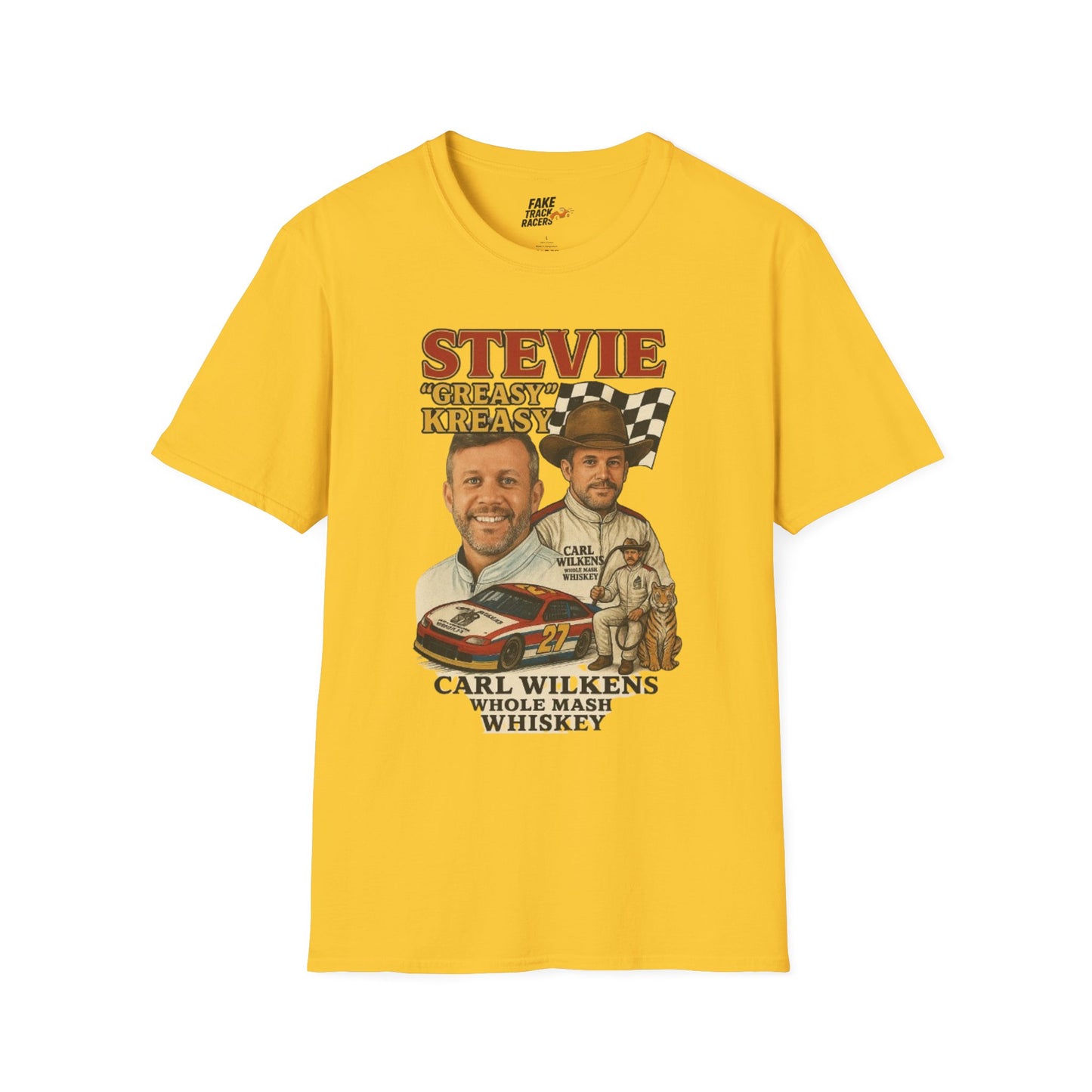 Vintage Style 90s Racing Tee Shirt STEVIE KREASY Whiskey Fake Track Racers