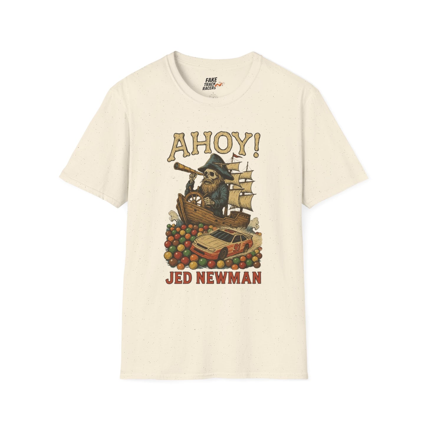 Vintage Style 90s Racing Tee JED NEWMAN Pirate Fake Track Racers