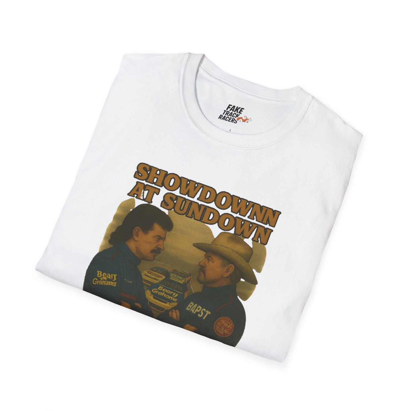 Vintage Style 90s Racing Tee Shirt SHOWDOWN AT SUNDOWN Fake Track Racers