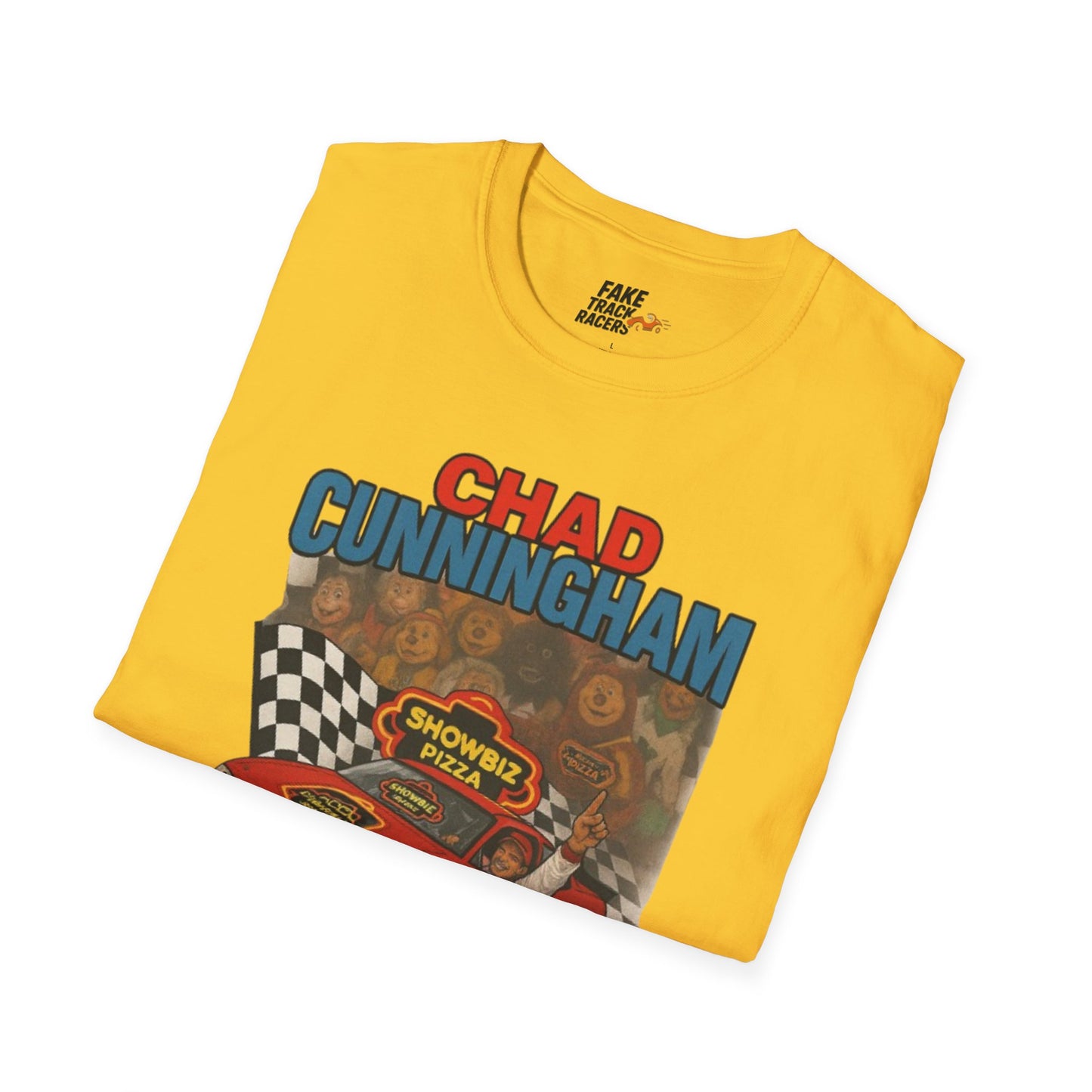 Vintage Style 90s Racing Tee Shirt CHAD CUNNINGHAM Showbiz Fake Track Racers