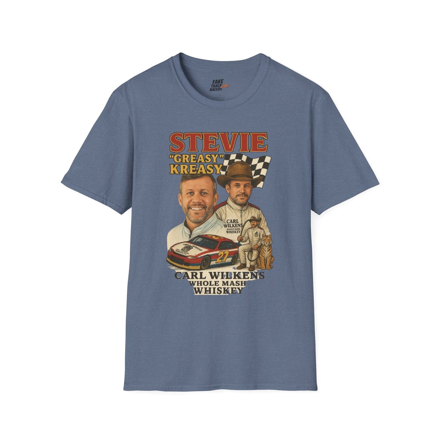 Vintage Style 90s Racing Tee Shirt STEVIE KREASY Whiskey Fake Track Racers