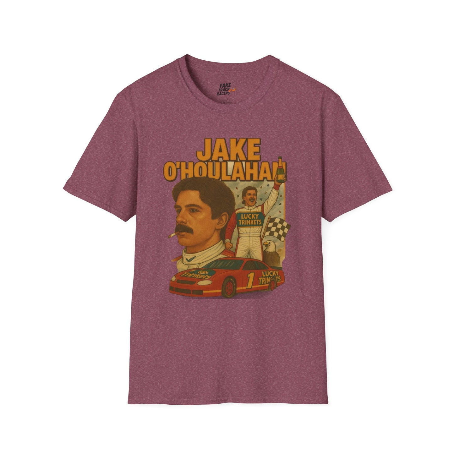 Vintage Style 90s Racing Tee Shirt JAKE OHOULAHAN Lucky Trinkets Fake Track Racers