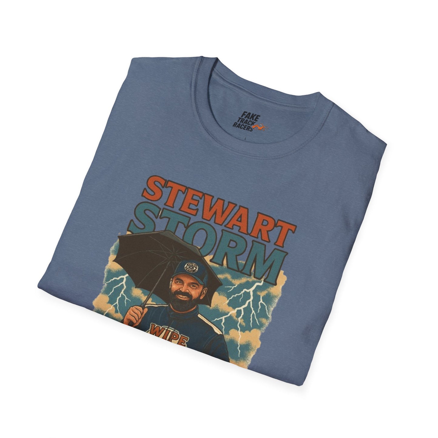 Vintage Style 90s Racing Tee Shirt STEWART STORM Wipe Boss Fake Track Racers