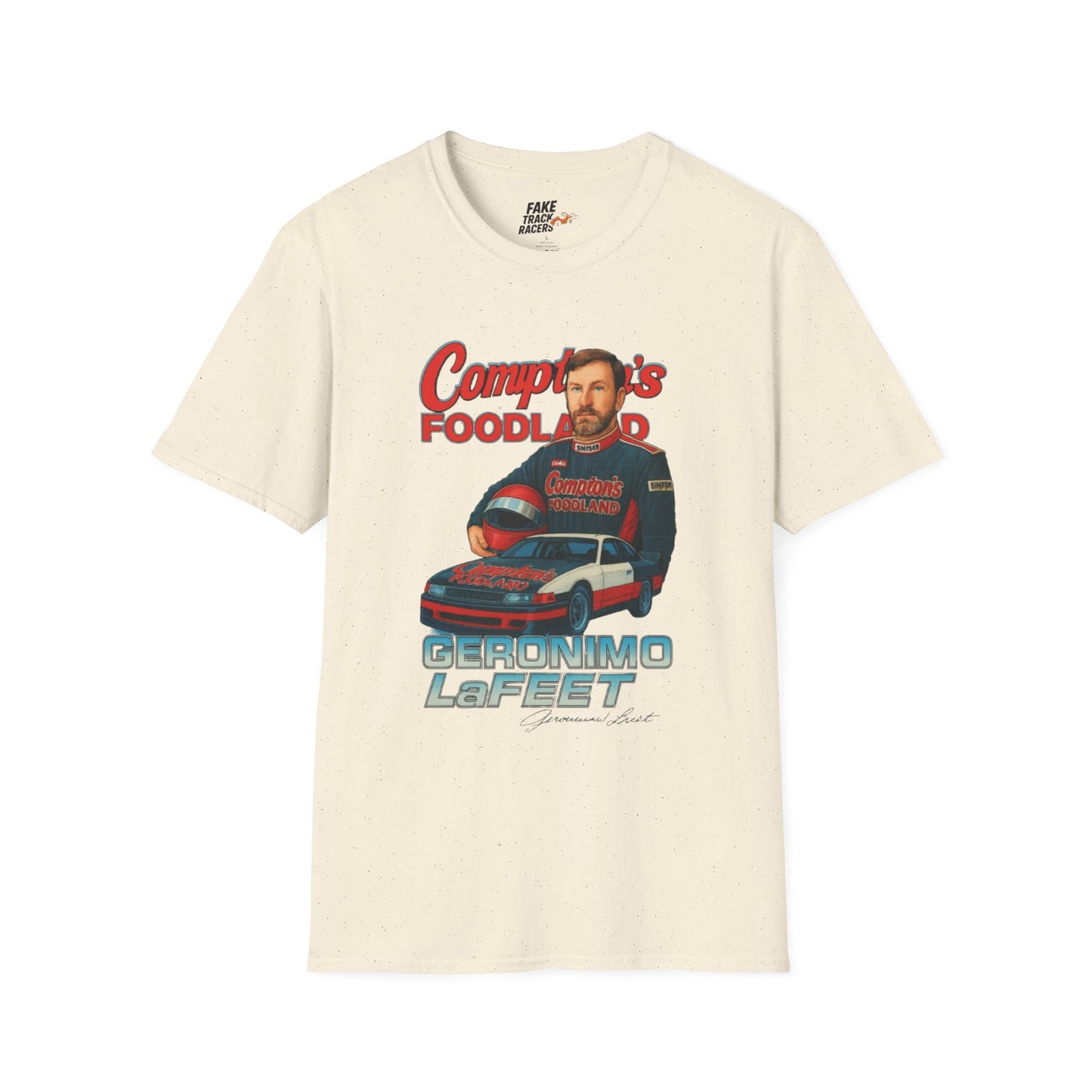 Vintage Style 90s Racing Tee Shirt GERONIMO LaFEET Comptons Fake Track Racers