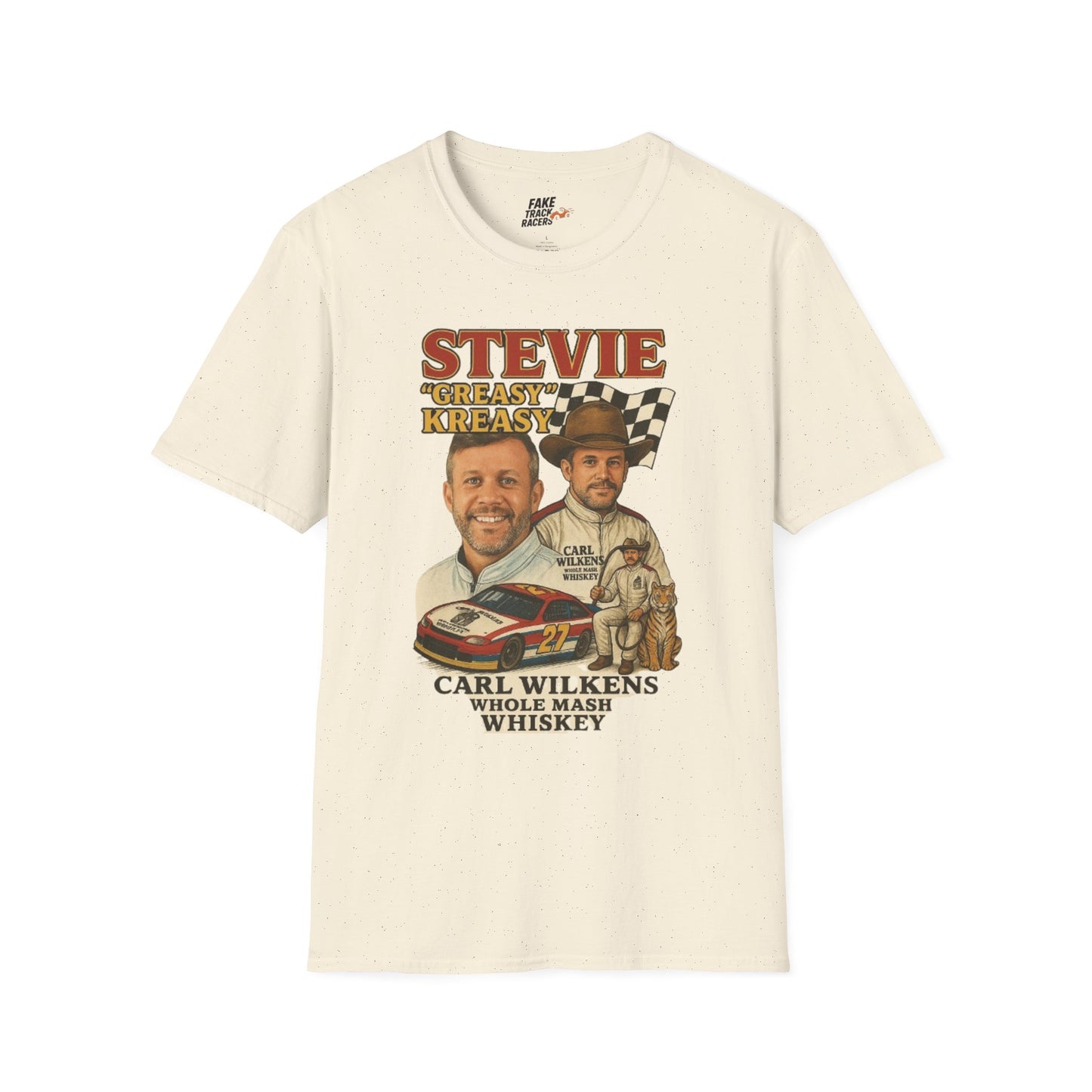 Vintage Style 90s Racing Tee Shirt STEVIE KREASY Whiskey Fake Track Racers
