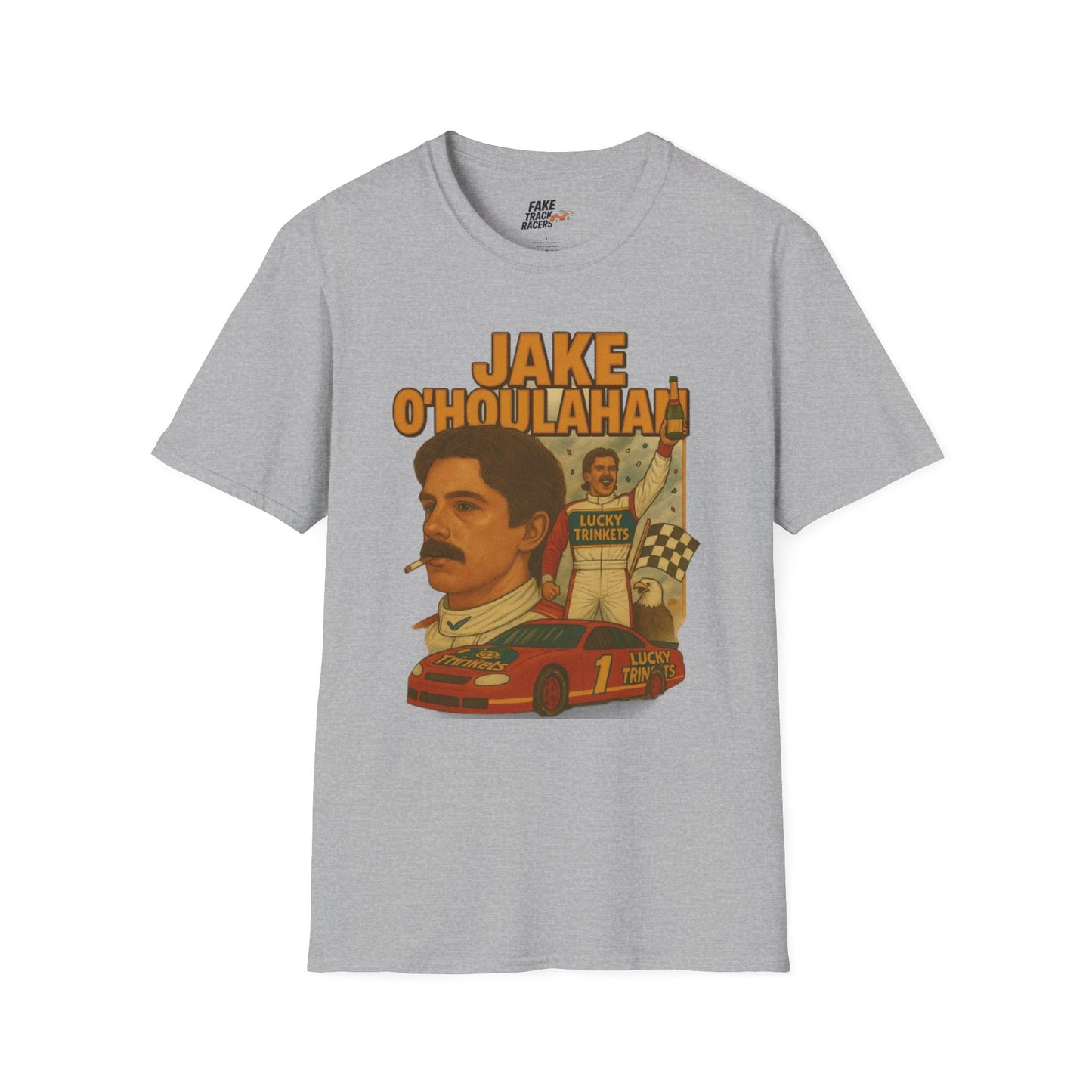 Vintage Style 90s Racing Tee Shirt JAKE OHOULAHAN Lucky Trinkets Fake Track Racers