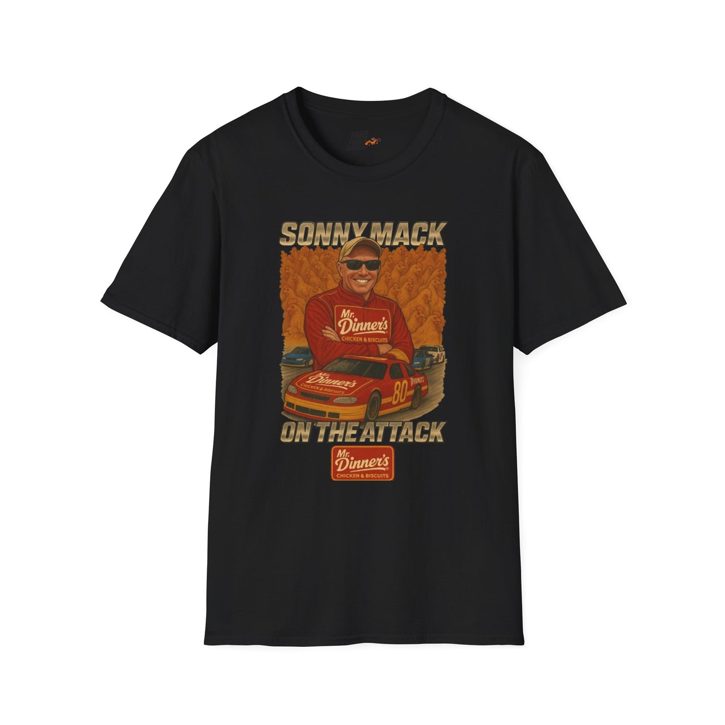Vintage Style 90s Racing Tee Shirt SONNY MACK Mr Dinners Fake Track Racers