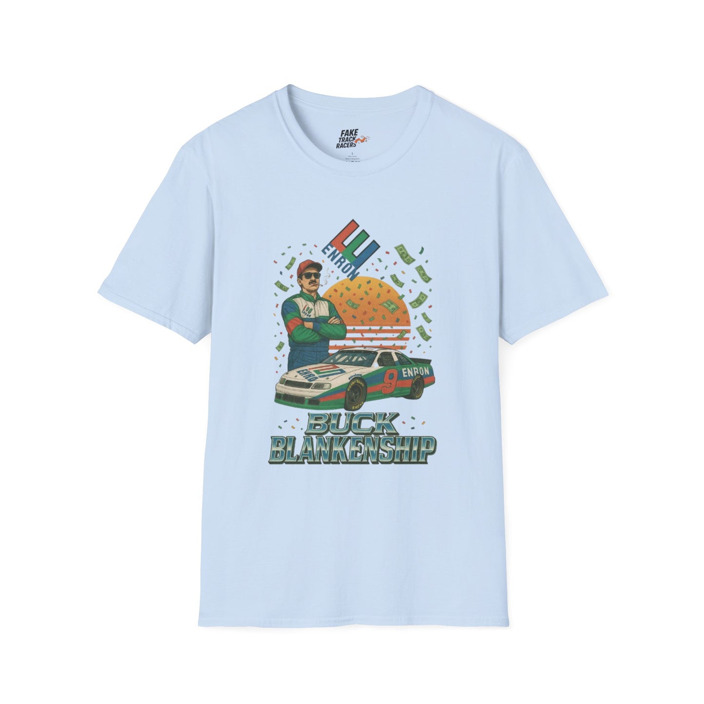 Vintage Style 90s Racing Tee Shirt BUCK BLANKENSHIP Enron Fake Track Racers