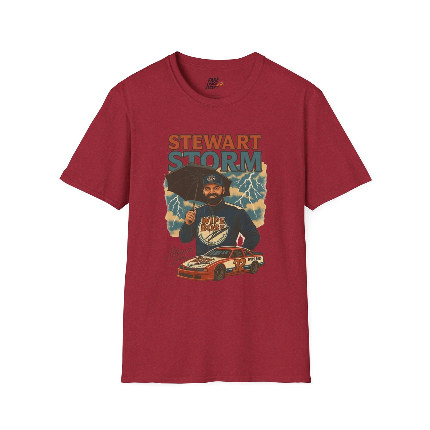 Vintage Style 90s Racing Tee Shirt STEWART STORM Wipe Boss Fake Track Racers