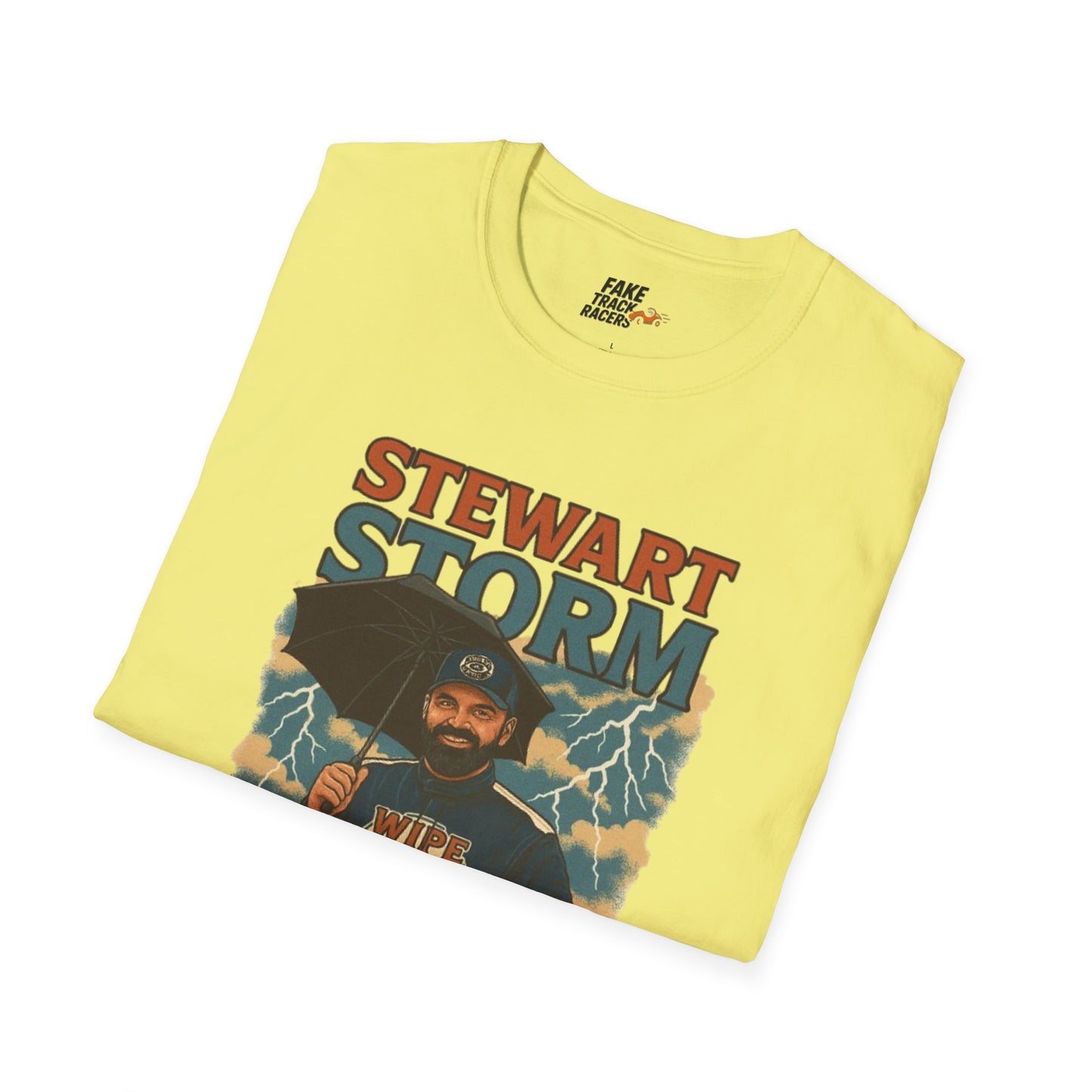 Vintage Style 90s Racing Tee Shirt STEWART STORM Wipe Boss Fake Track Racers