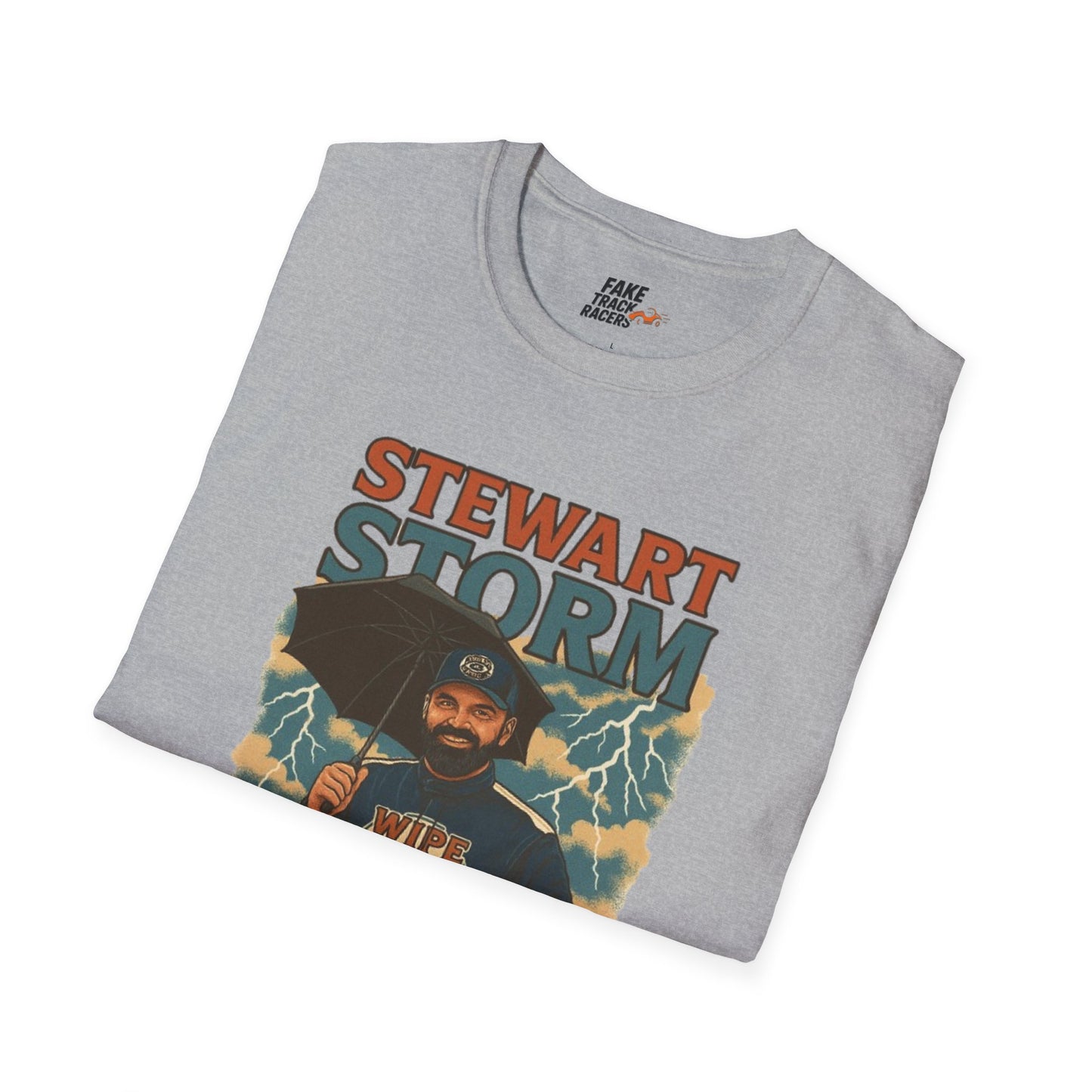 Vintage Style 90s Racing Tee Shirt STEWART STORM Wipe Boss Fake Track Racers