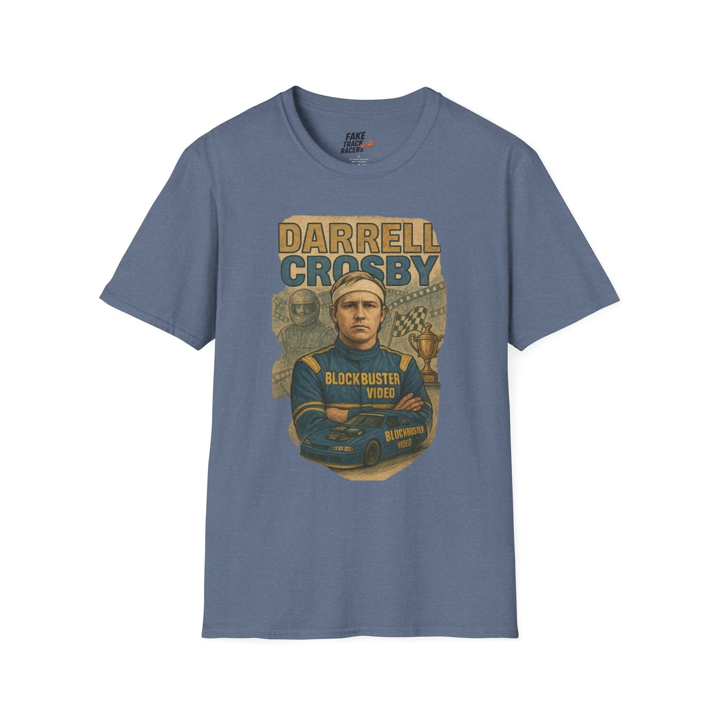 Vintage Style 90s Racing Tee Shirt DARRELL CROSBY Blockbuster Fake Track Racers