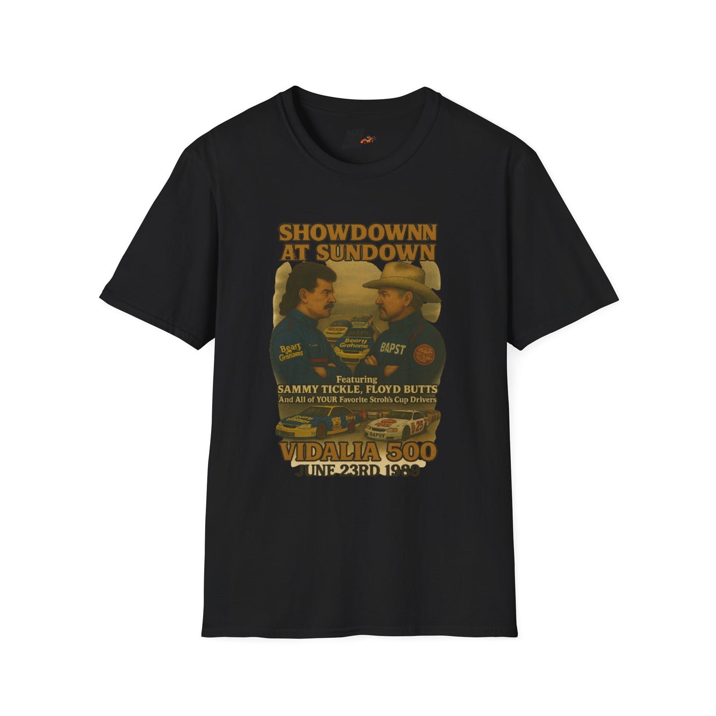 Vintage Style 90s Racing Tee Shirt SHOWDOWN AT SUNDOWN Fake Track Racers