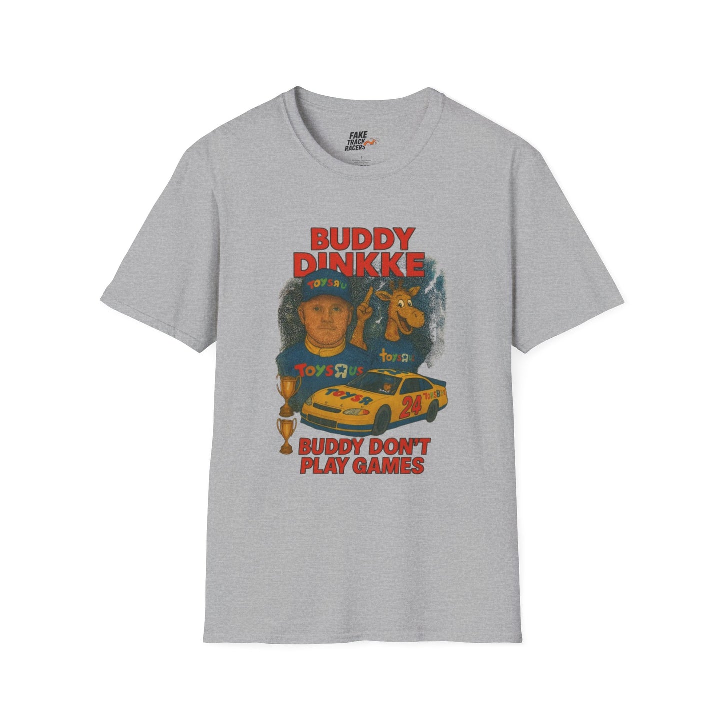 Vintage Style 90s Racing Tee Shirt BUDDY DINKKE Toys R Us Shirt Fake Track Racers