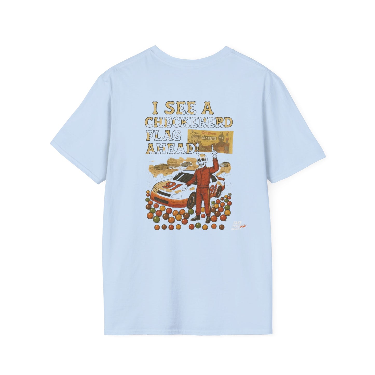 Vintage Style 90s Racing Tee JED NEWMAN Pirate Fake Track Racers