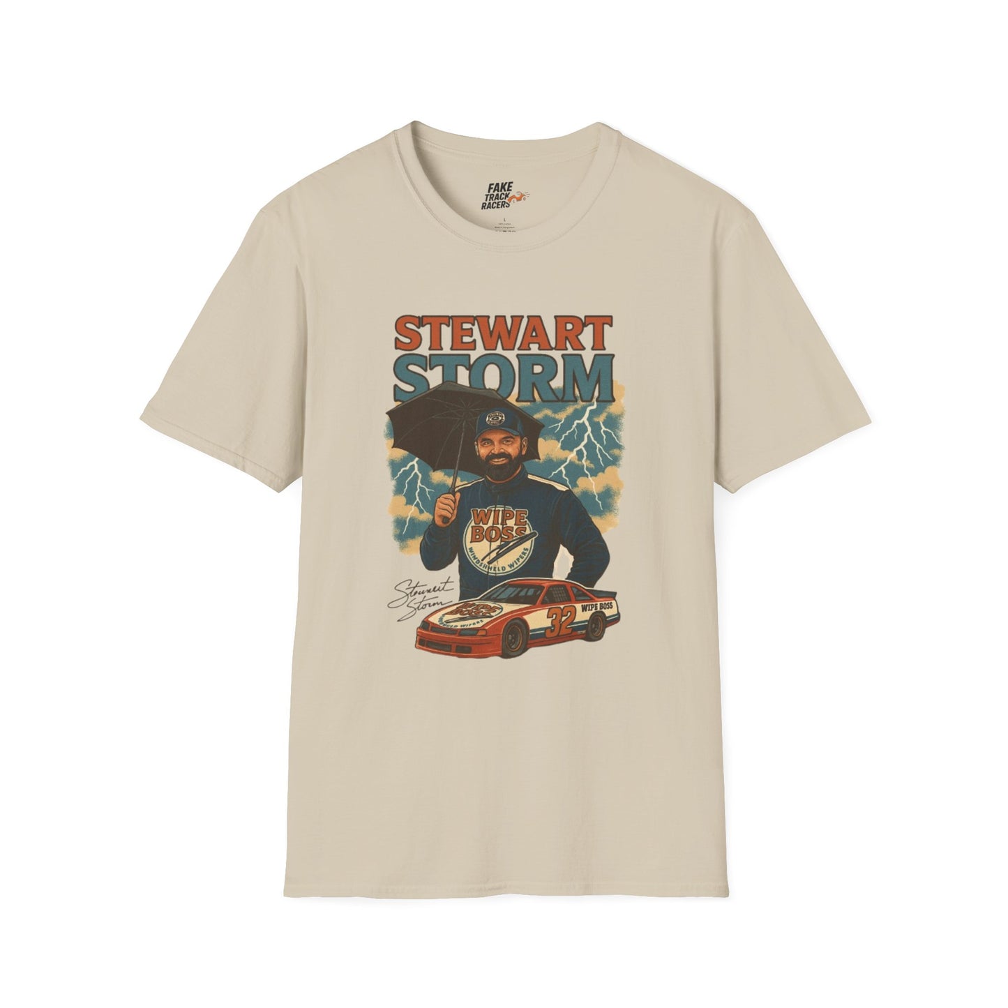 Vintage Style 90s Racing Tee Shirt STEWART STORM Wipe Boss Fake Track Racers