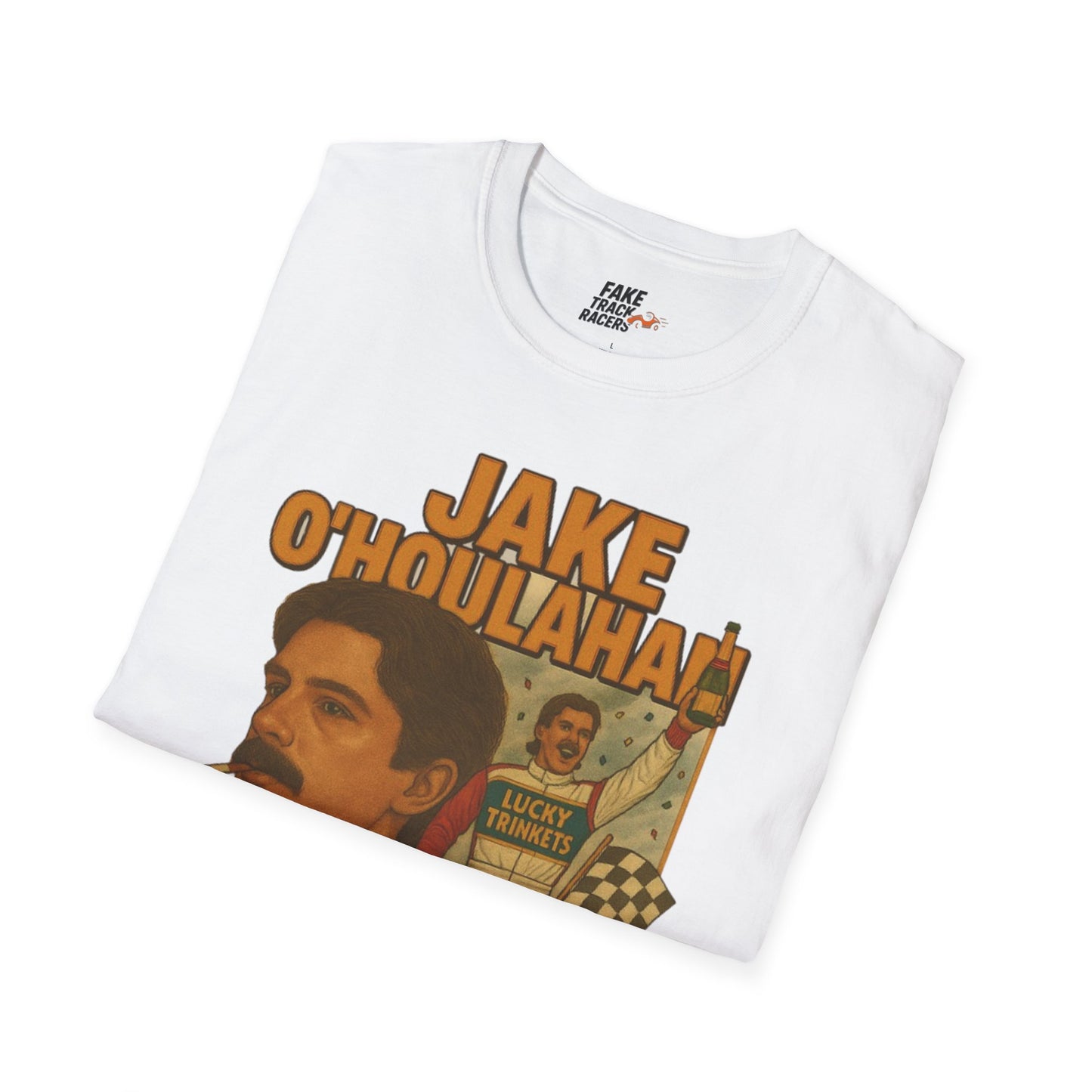Vintage Style 90s Racing Tee Shirt JAKE OHOULAHAN Lucky Trinkets Fake Track Racers