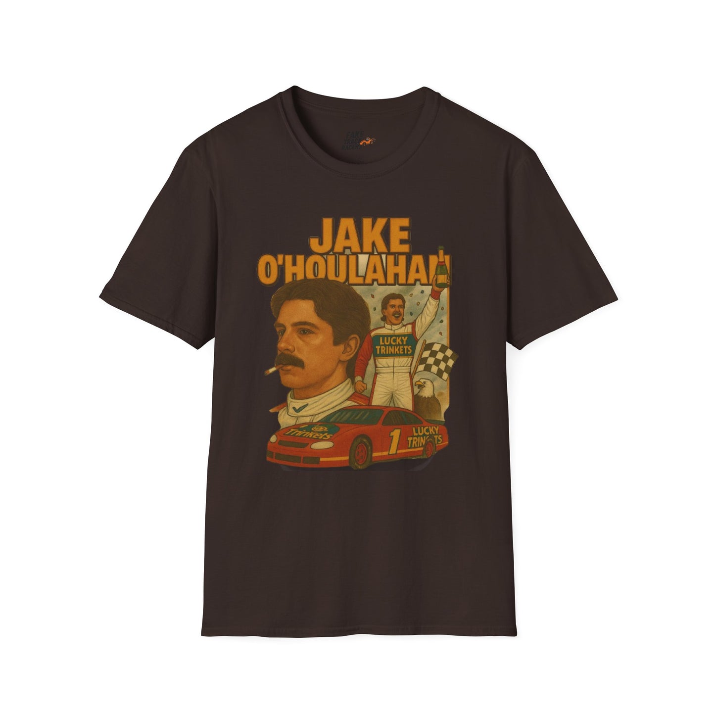 Vintage Style 90s Racing Tee Shirt JAKE OHOULAHAN Lucky Trinkets Fake Track Racers