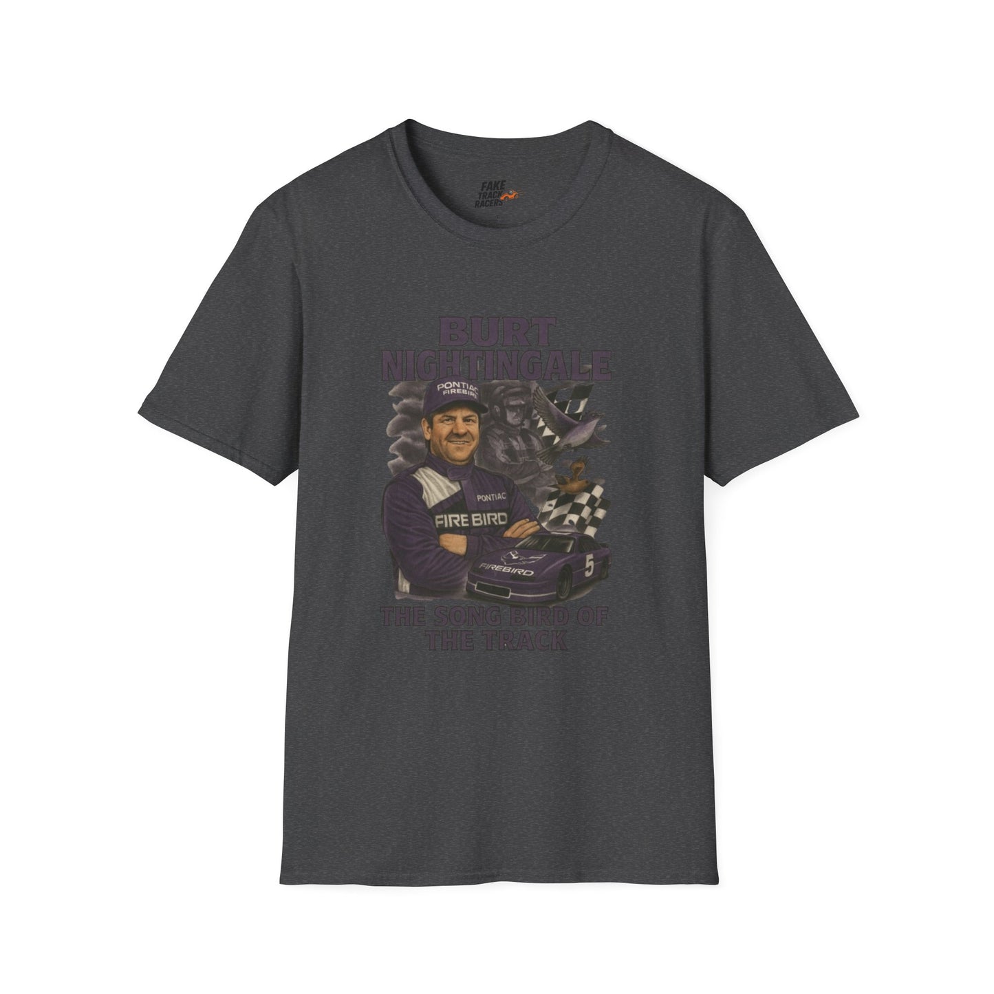 Vintage Style 90s Racing Tee Shirt BURT NIGHTINGALE Song Bird Fake Track Racers