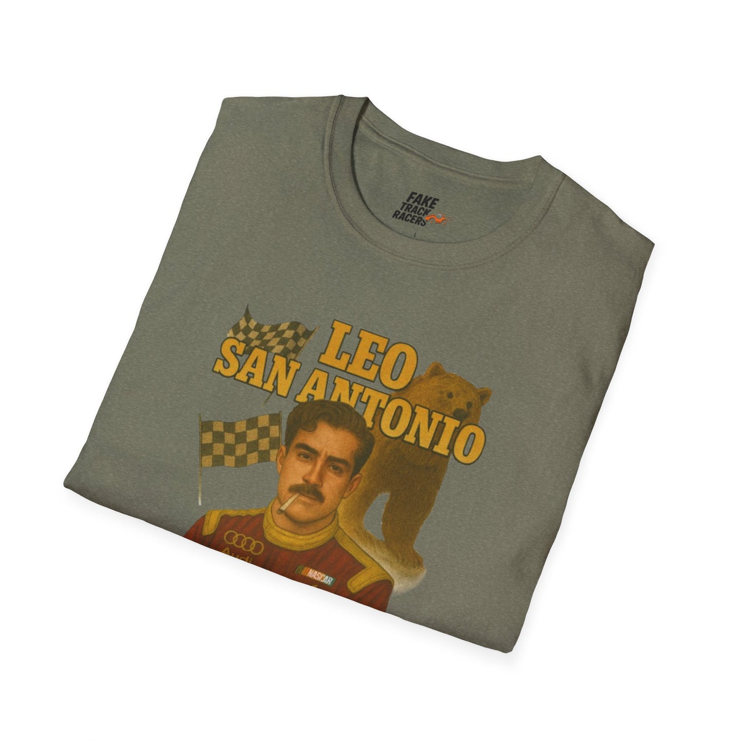 Vintage Style 90s Racing Tee Shirt LEO SAN ANTONIO Grizzly Shirt Fake Track Racers