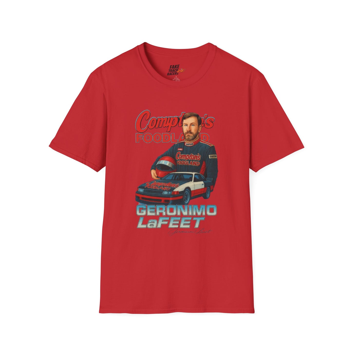 Vintage Style 90s Racing Tee Shirt GERONIMO LaFEET Comptons Fake Track Racers