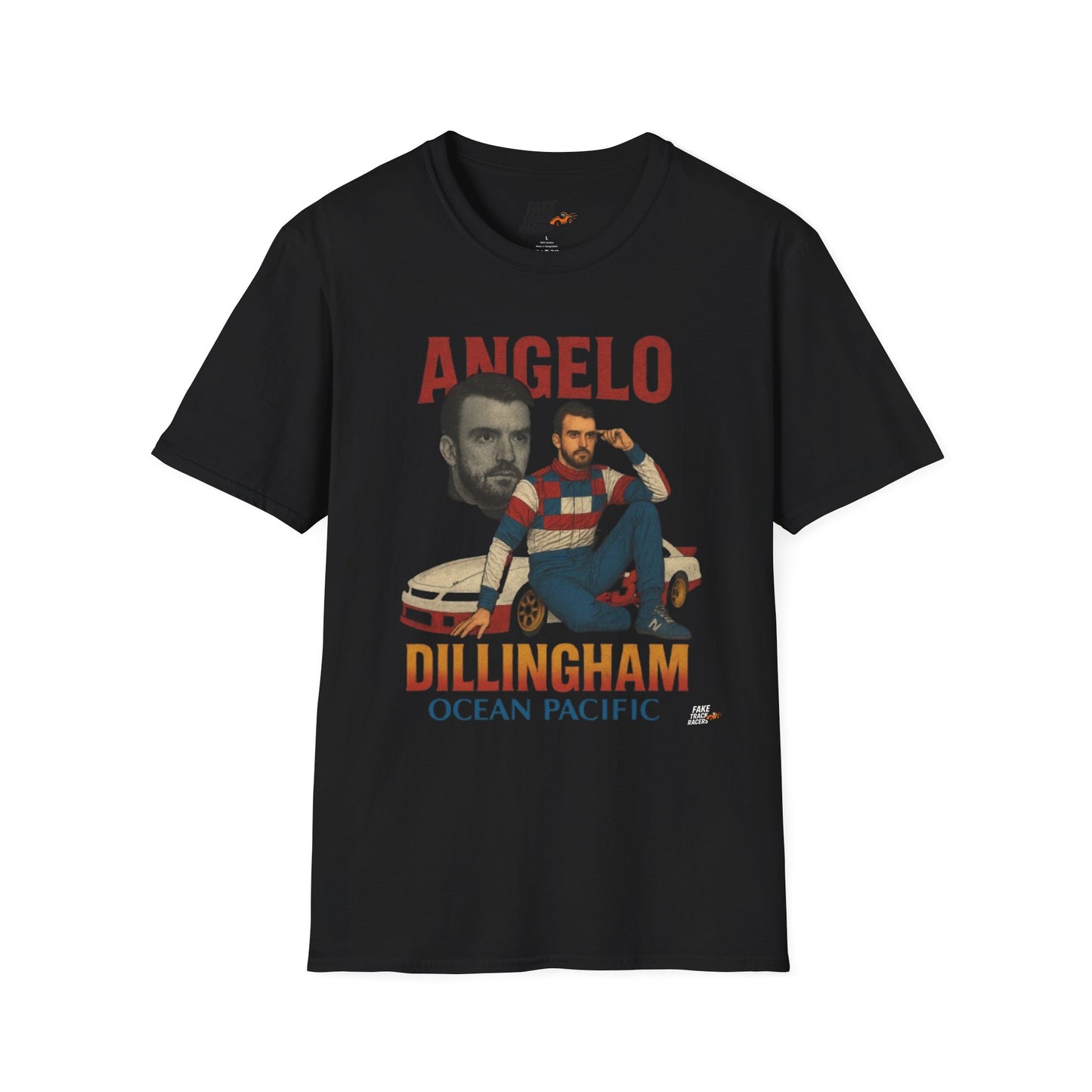 Vintage Style 90s Racing Tee Shirt ANGELO DILLINGHAM Ocean Pacific Fake Track Racers