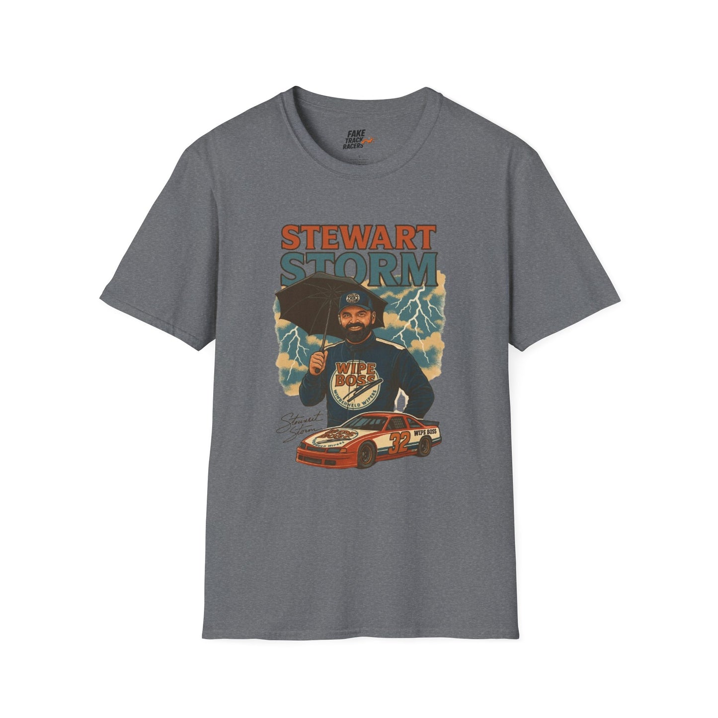 Vintage Style 90s Racing Tee Shirt STEWART STORM Wipe Boss Fake Track Racers