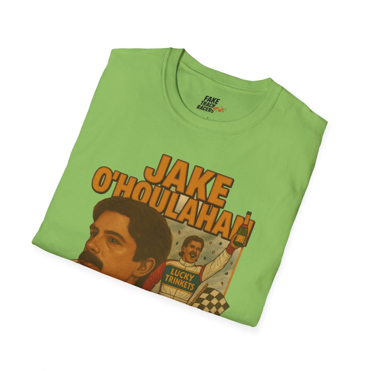 Vintage Style 90s Racing Tee Shirt JAKE OHOULAHAN Lucky Trinkets Fake Track Racers