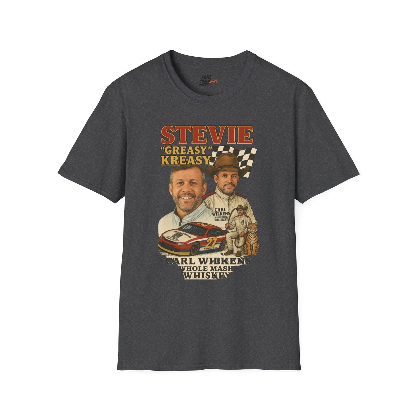 Vintage Style 90s Racing Tee Shirt STEVIE KREASY Whiskey Fake Track Racers
