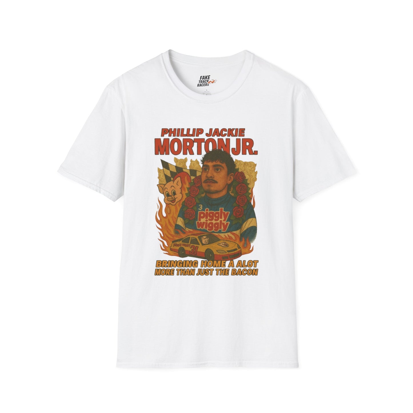Vintage Style 90s Racing Tee Shirt PHILLIP JACKIE MORTON JR PW Fake Track Racers