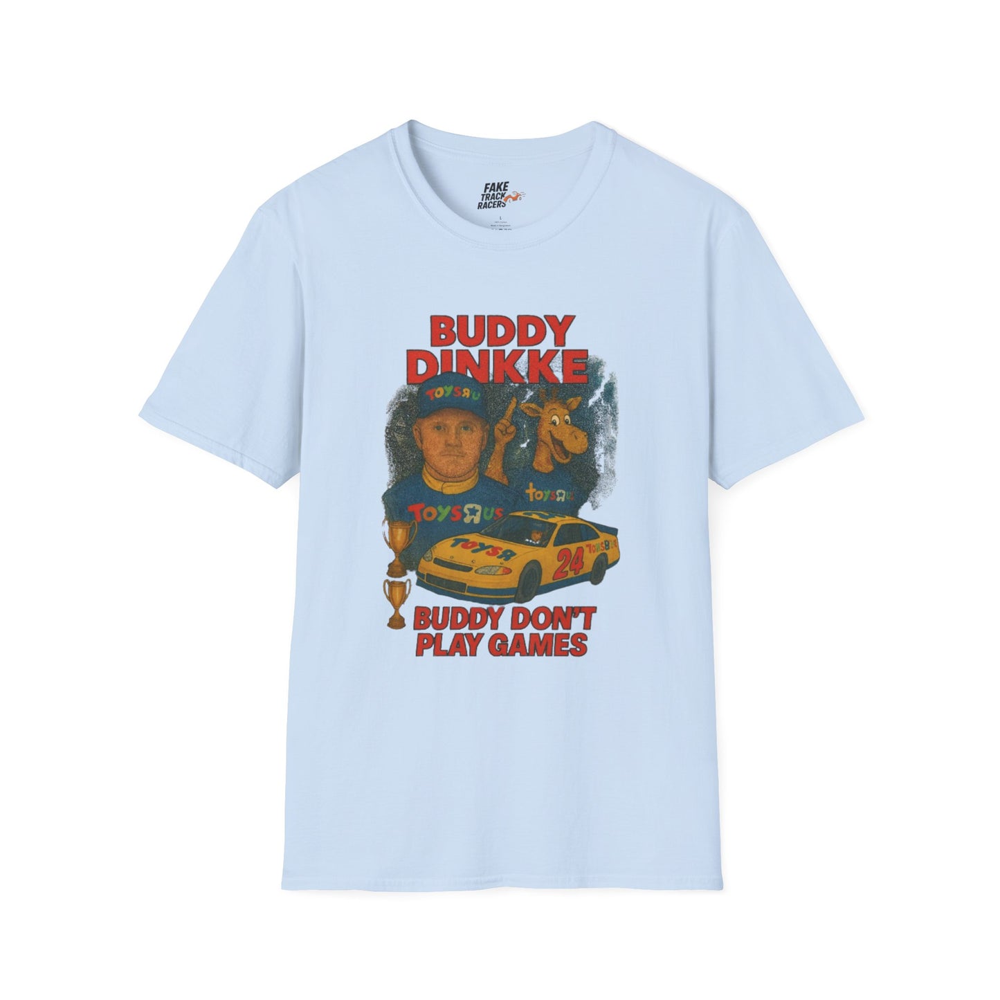 Vintage Style 90s Racing Tee Shirt BUDDY DINKKE Toys R Us Shirt Fake Track Racers