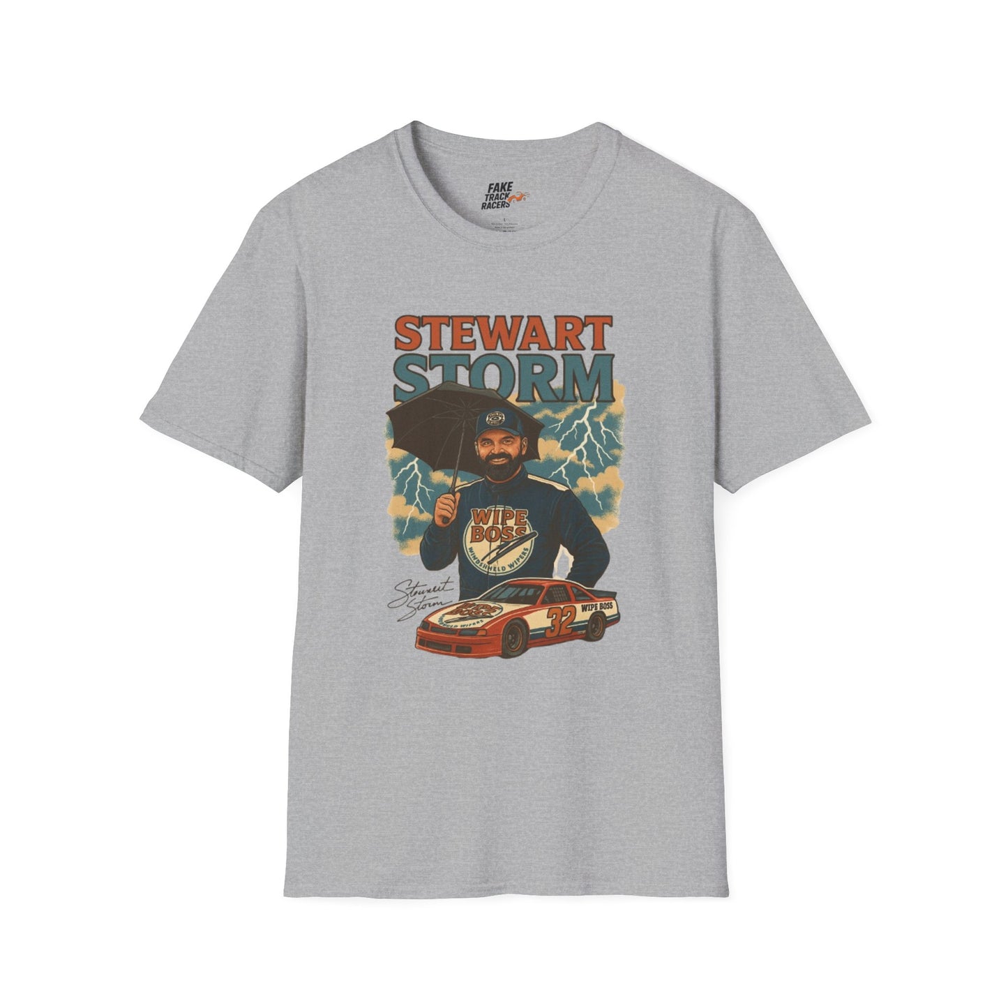 Vintage Style 90s Racing Tee Shirt STEWART STORM Wipe Boss Fake Track Racers