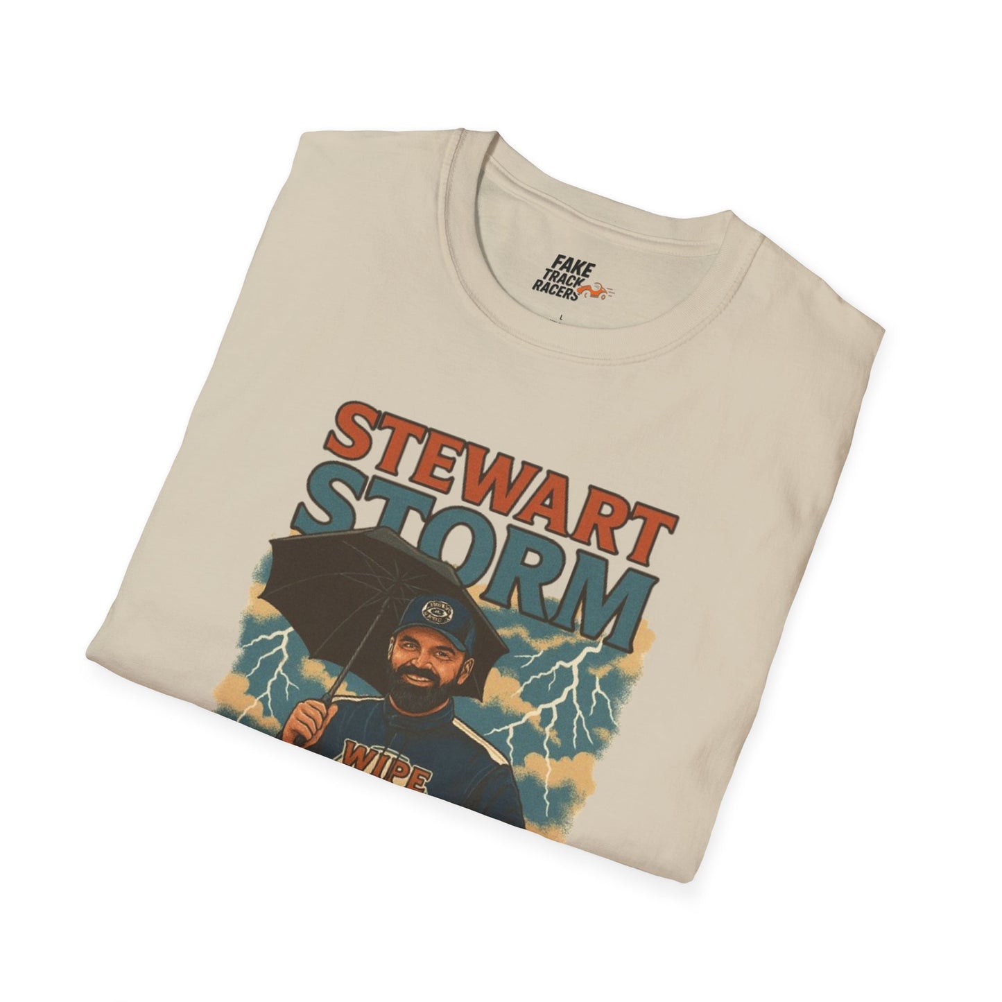 Vintage Style 90s Racing Tee Shirt STEWART STORM Wipe Boss Fake Track Racers