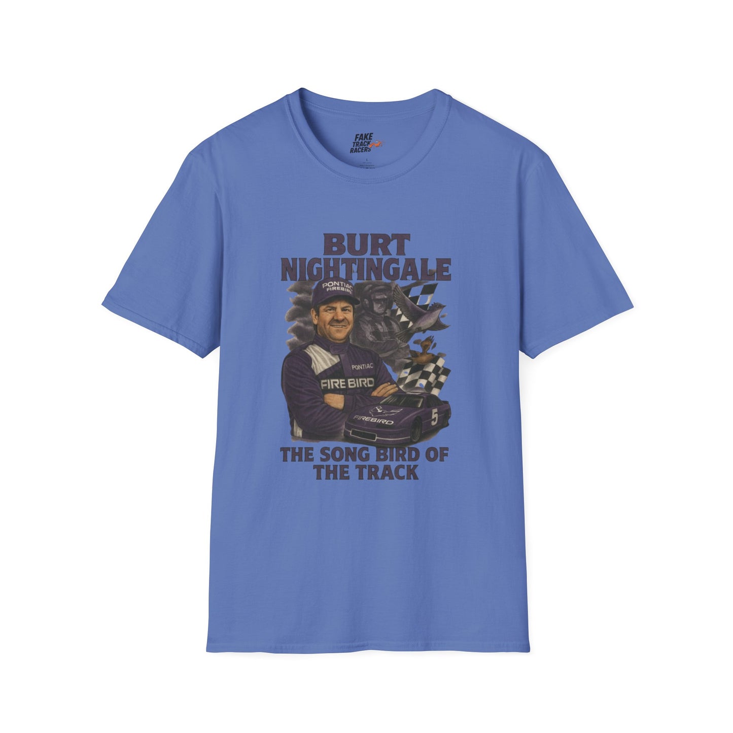 Vintage Style 90s Racing Tee Shirt BURT NIGHTINGALE Song Bird Fake Track Racers