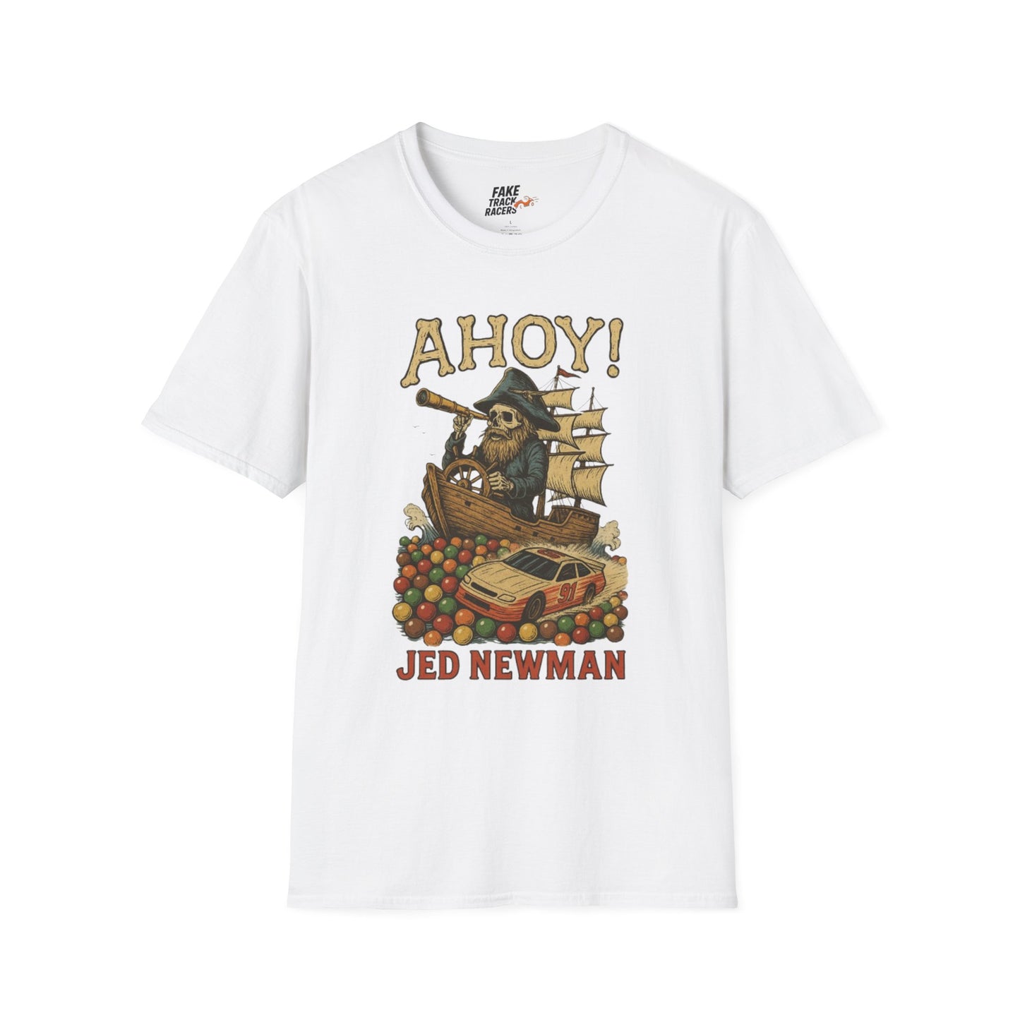 Vintage Style 90s Racing Tee JED NEWMAN Pirate Fake Track Racers