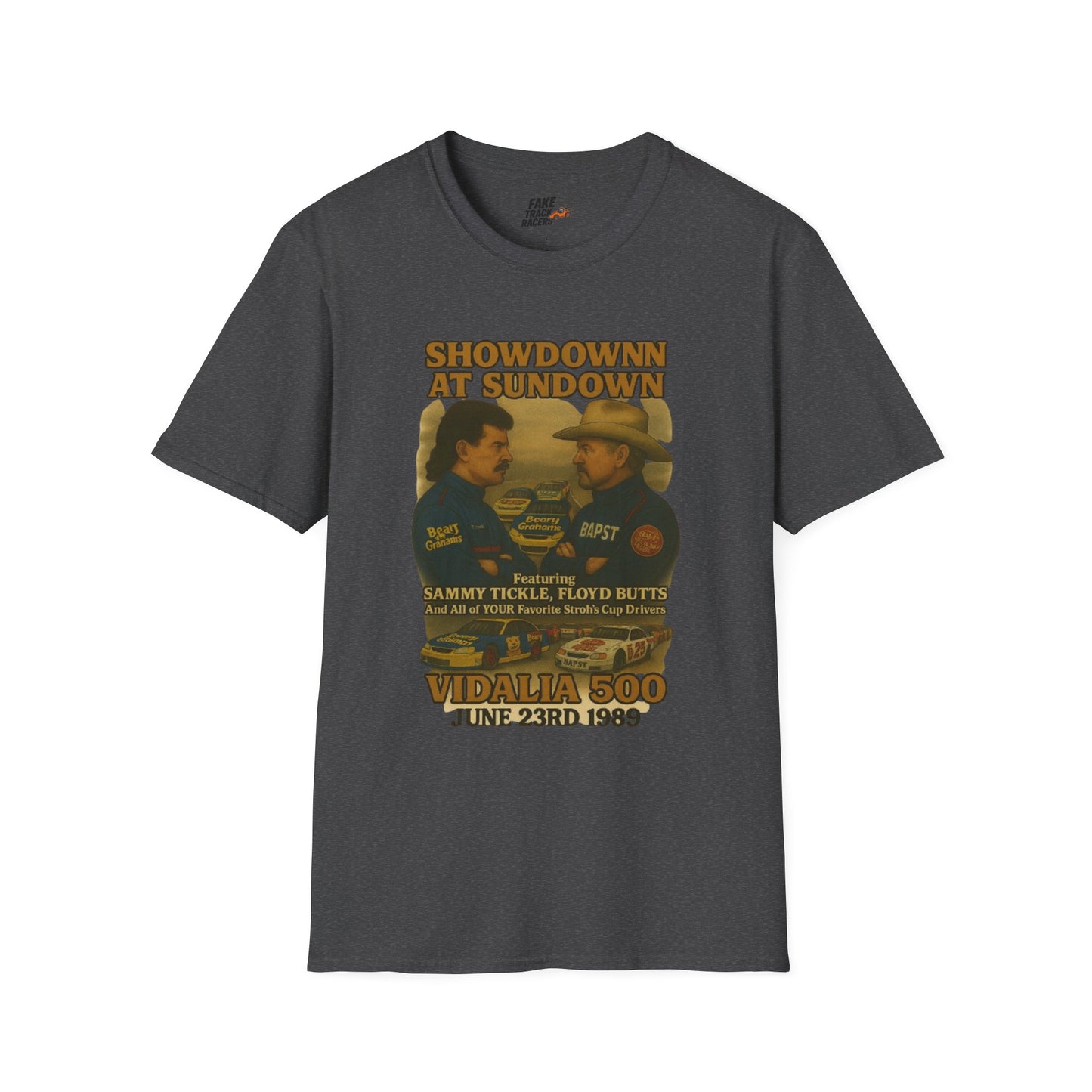 Vintage Style 90s Racing Tee Shirt SHOWDOWN AT SUNDOWN Fake Track Racers