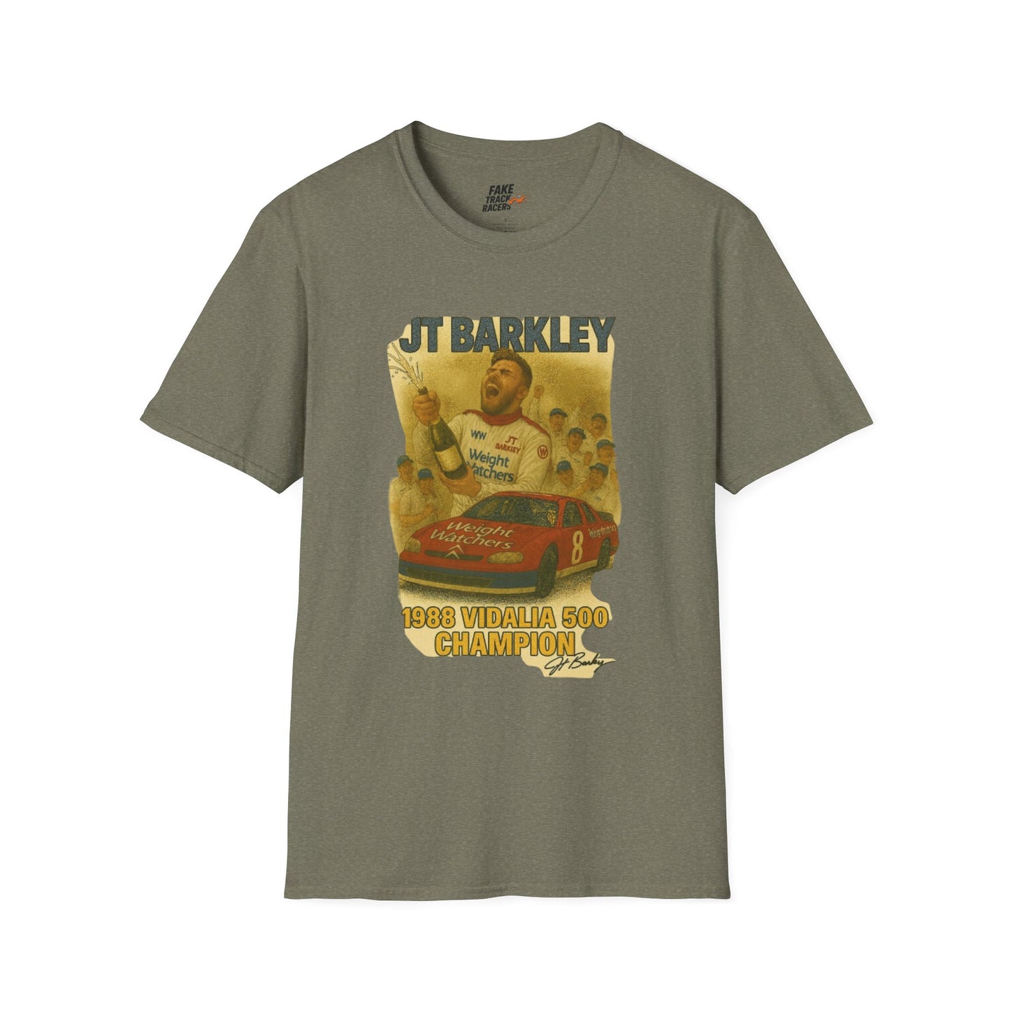 Vintage Style 90s Racing Tee Shirt JT BARKLEY Champion Shirt Fake Track Racers