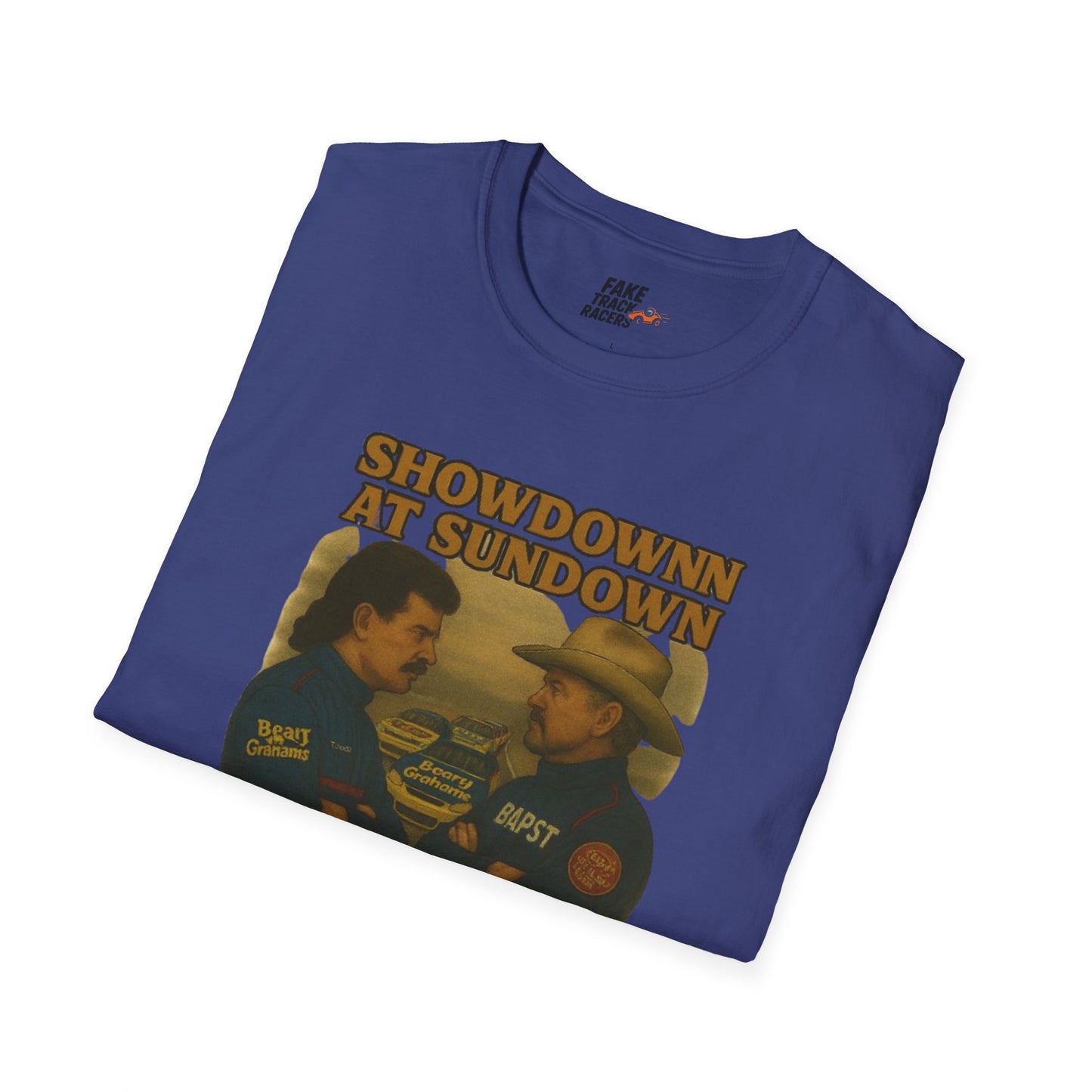 Vintage Style 90s Racing Tee Shirt SHOWDOWN AT SUNDOWN Fake Track Racers