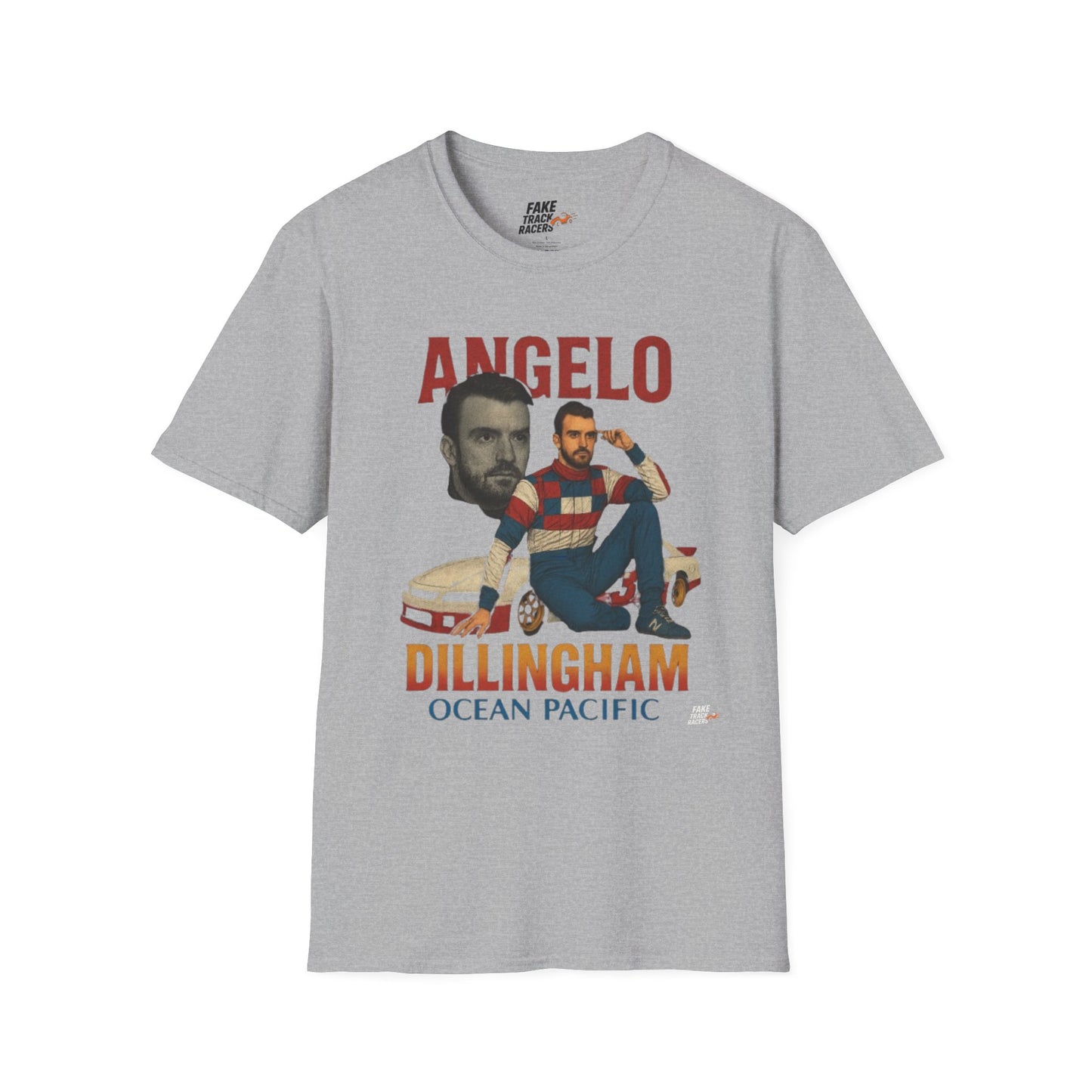 Vintage Style 90s Racing Tee Shirt ANGELO DILLINGHAM Ocean Pacific Fake Track Racers
