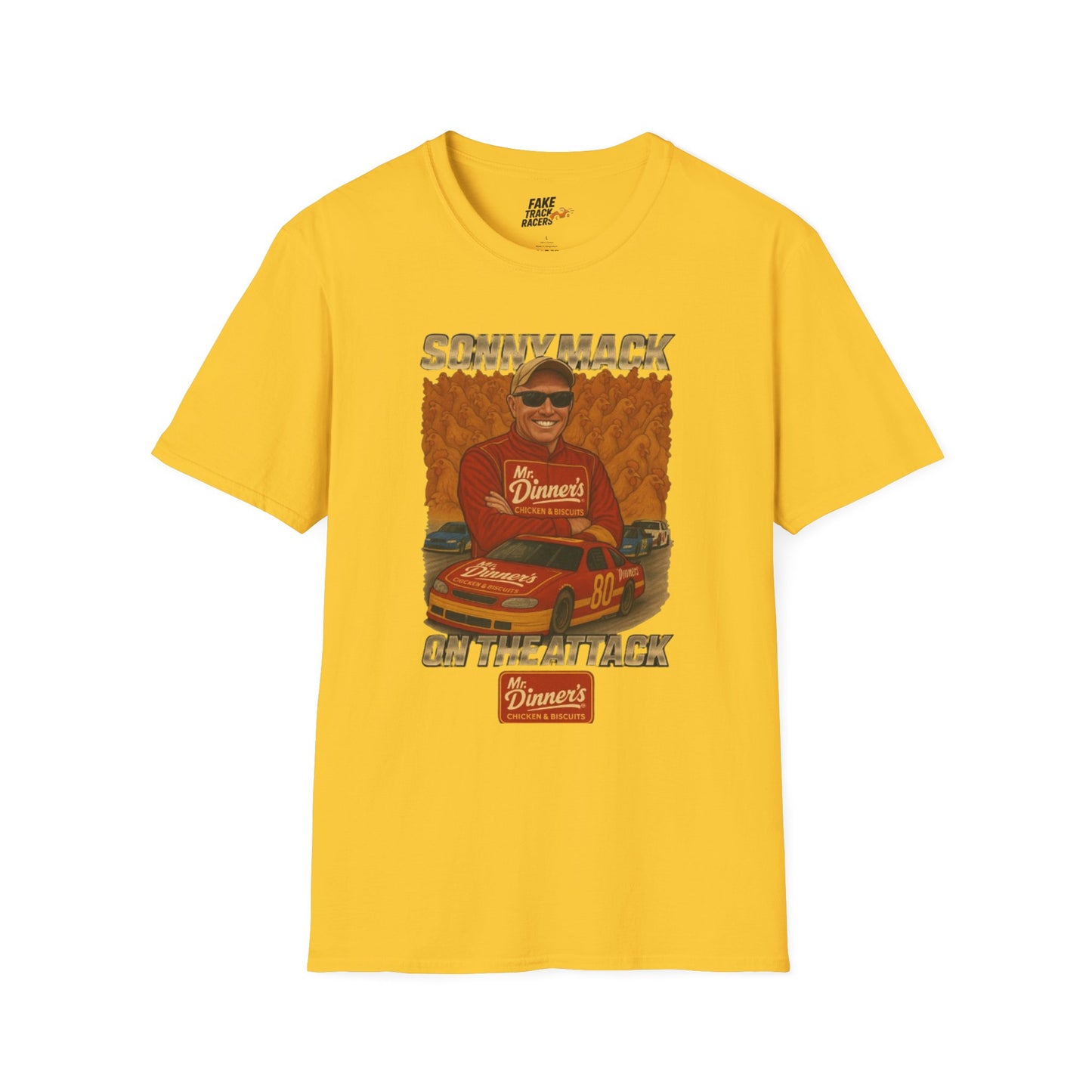 Vintage Style 90s Racing Tee Shirt SONNY MACK Mr Dinners Fake Track Racers