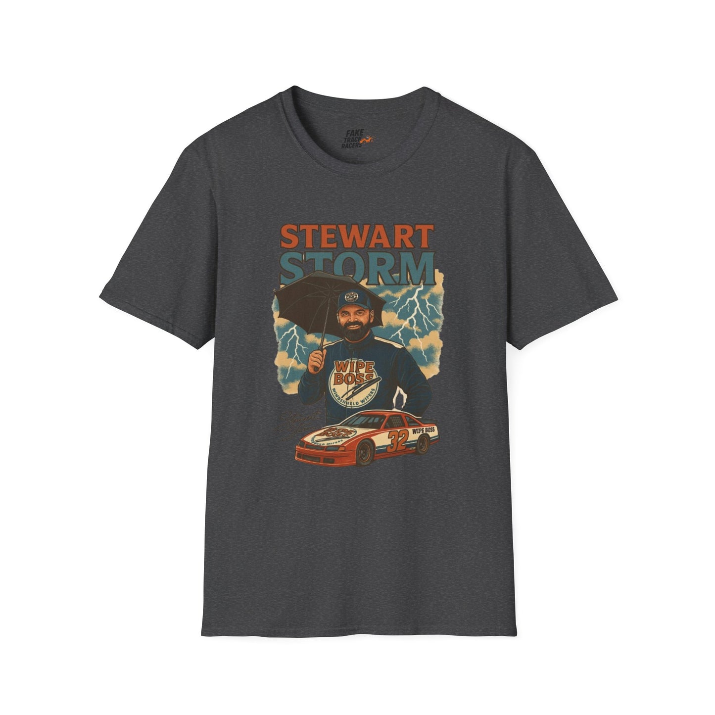 Vintage Style 90s Racing Tee Shirt STEWART STORM Wipe Boss Fake Track Racers