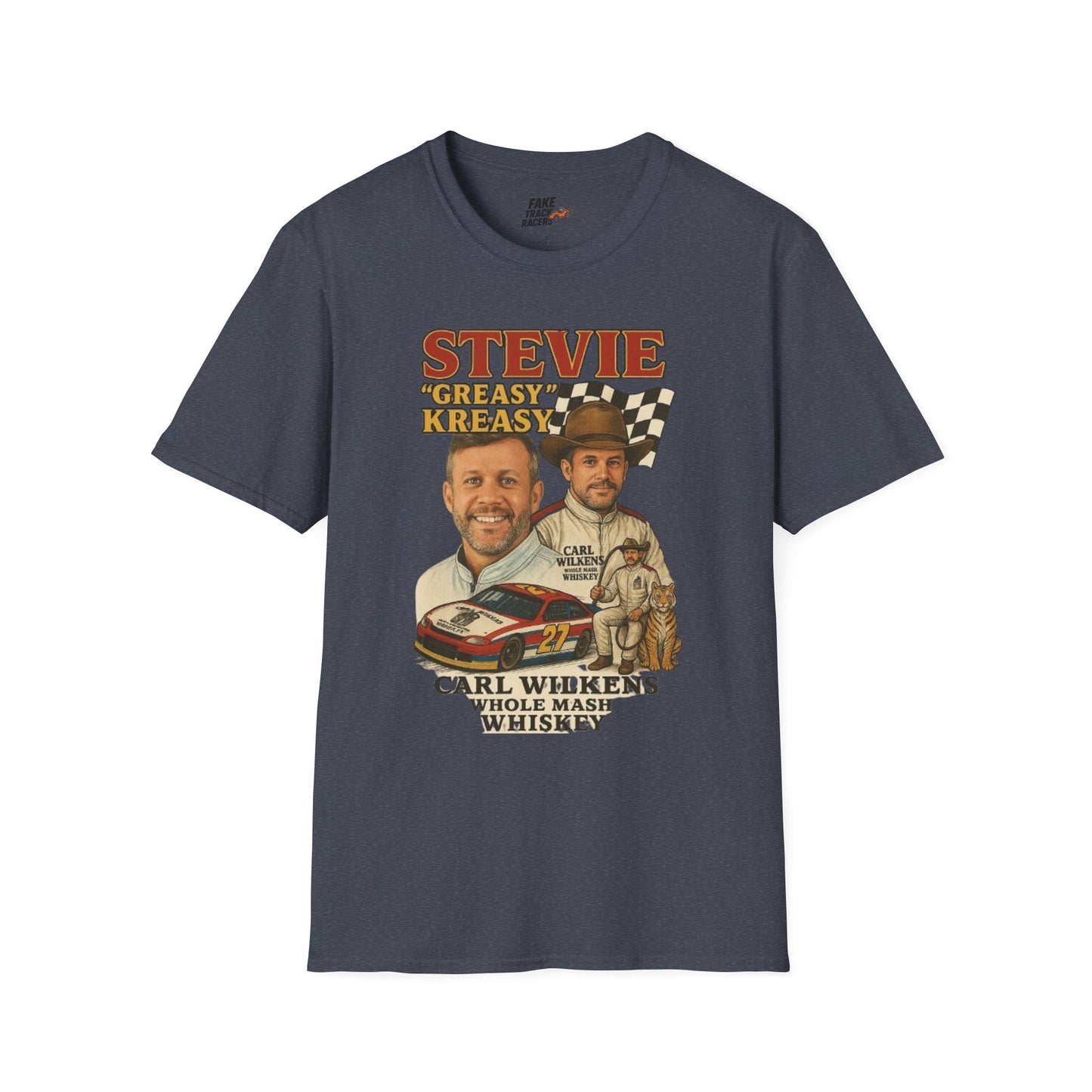 Vintage Style 90s Racing Tee Shirt STEVIE KREASY Whiskey Fake Track Racers