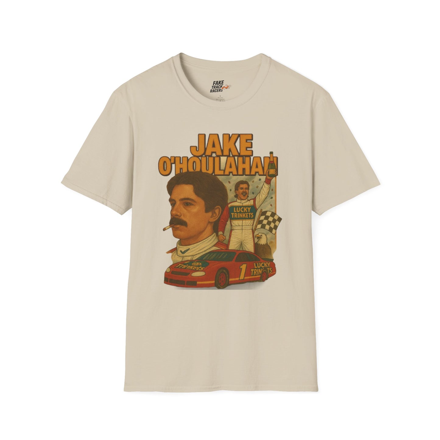 Vintage Style 90s Racing Tee Shirt JAKE OHOULAHAN Lucky Trinkets Fake Track Racers