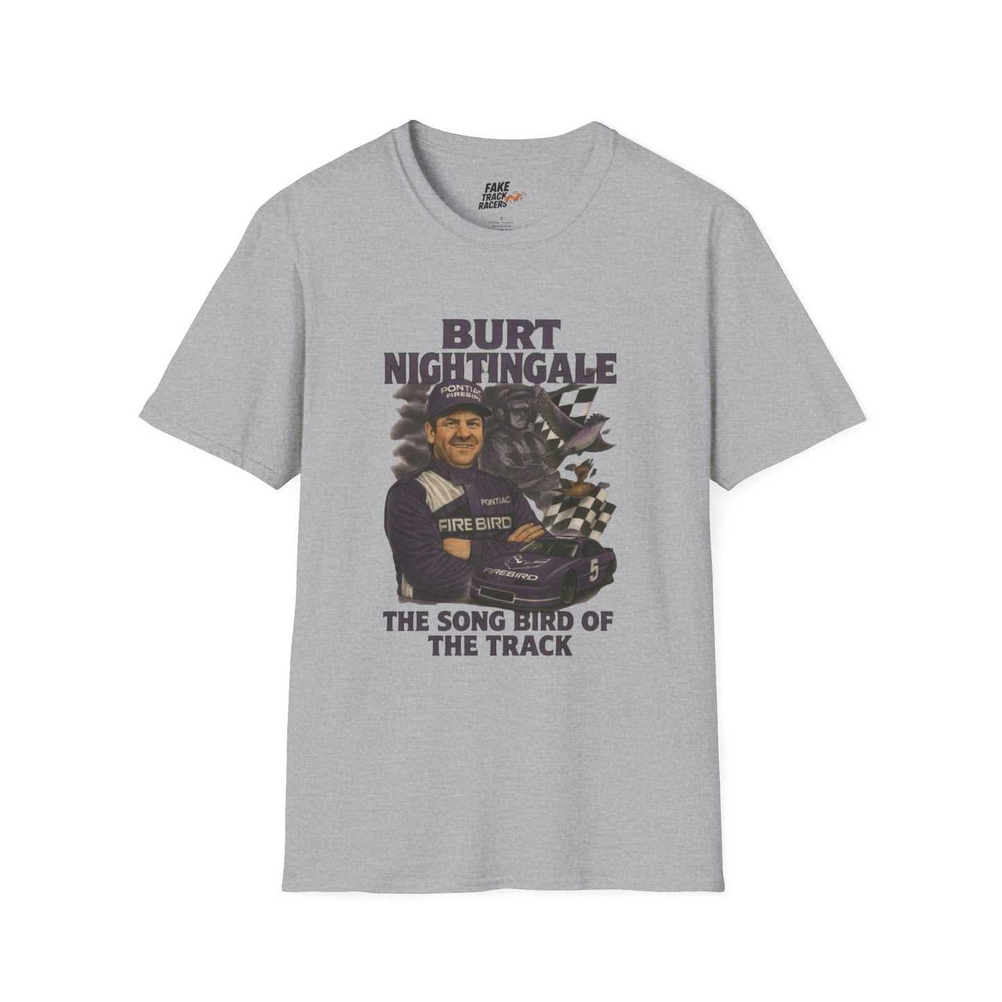 Vintage Style 90s Racing Tee Shirt BURT NIGHTINGALE Song Bird Fake Track Racers