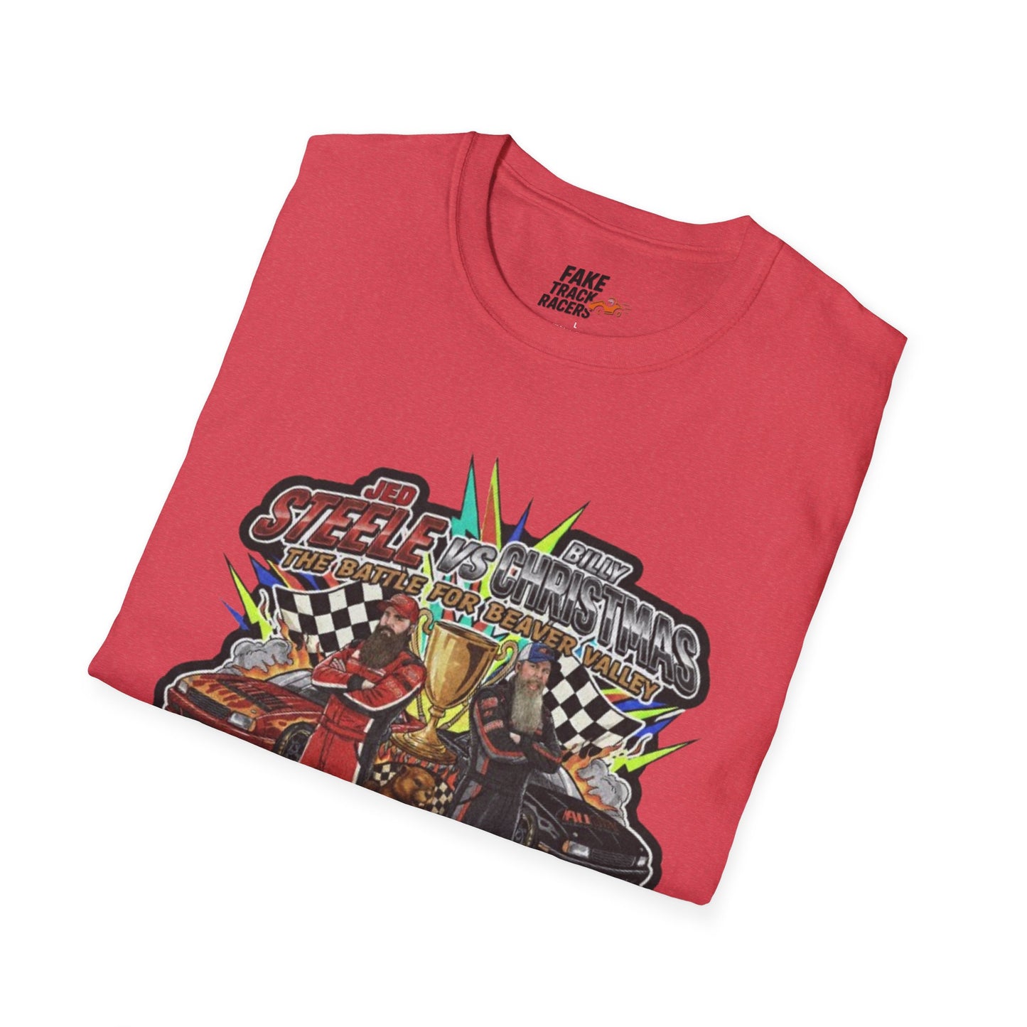 Vintage Style 90s Racing Tee Shirt STEELE VS CHRISTMAS Friendly Fire Fake Track Racers